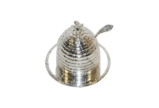 Silver Plated Beehive Honey Pot with Matching Spoon – Classic Decorative Tableware