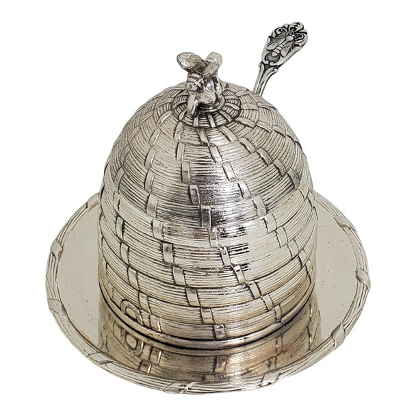 Silver Plated Beehive Honey Pot with Matching Spoon – Classic Decorative Tableware