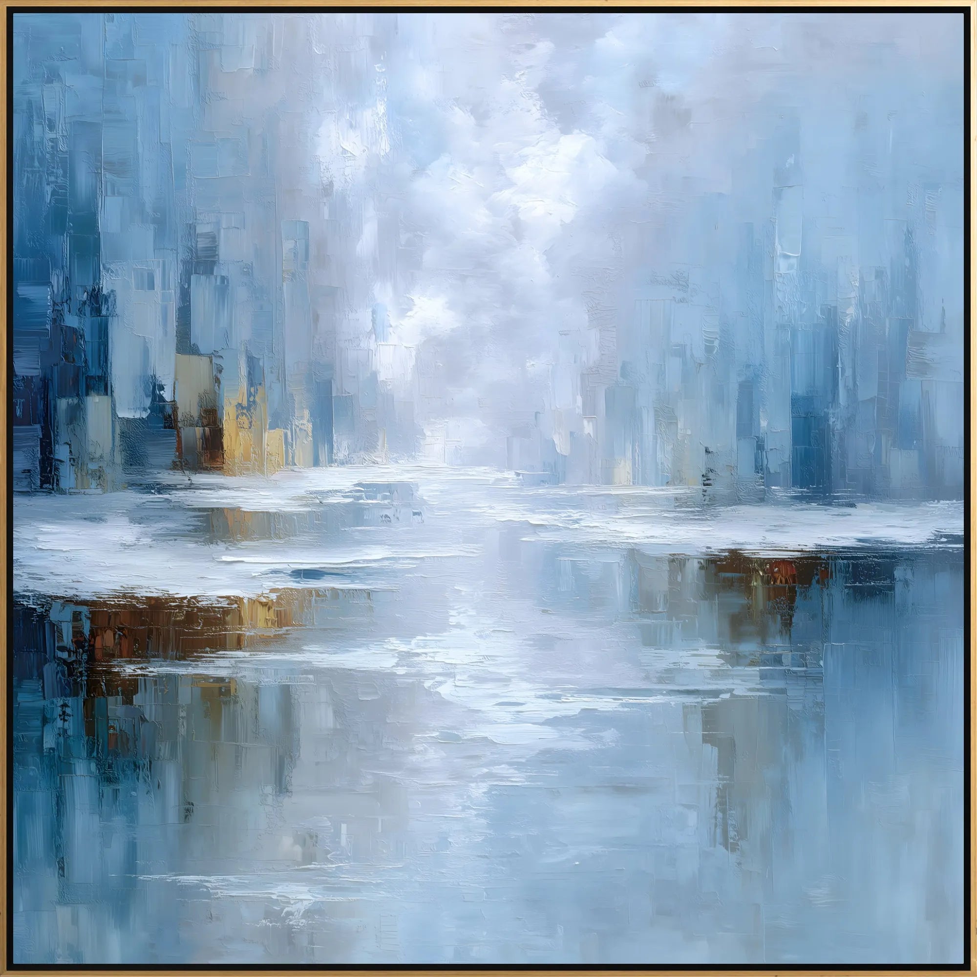 Abstract painting with blue and gray tones