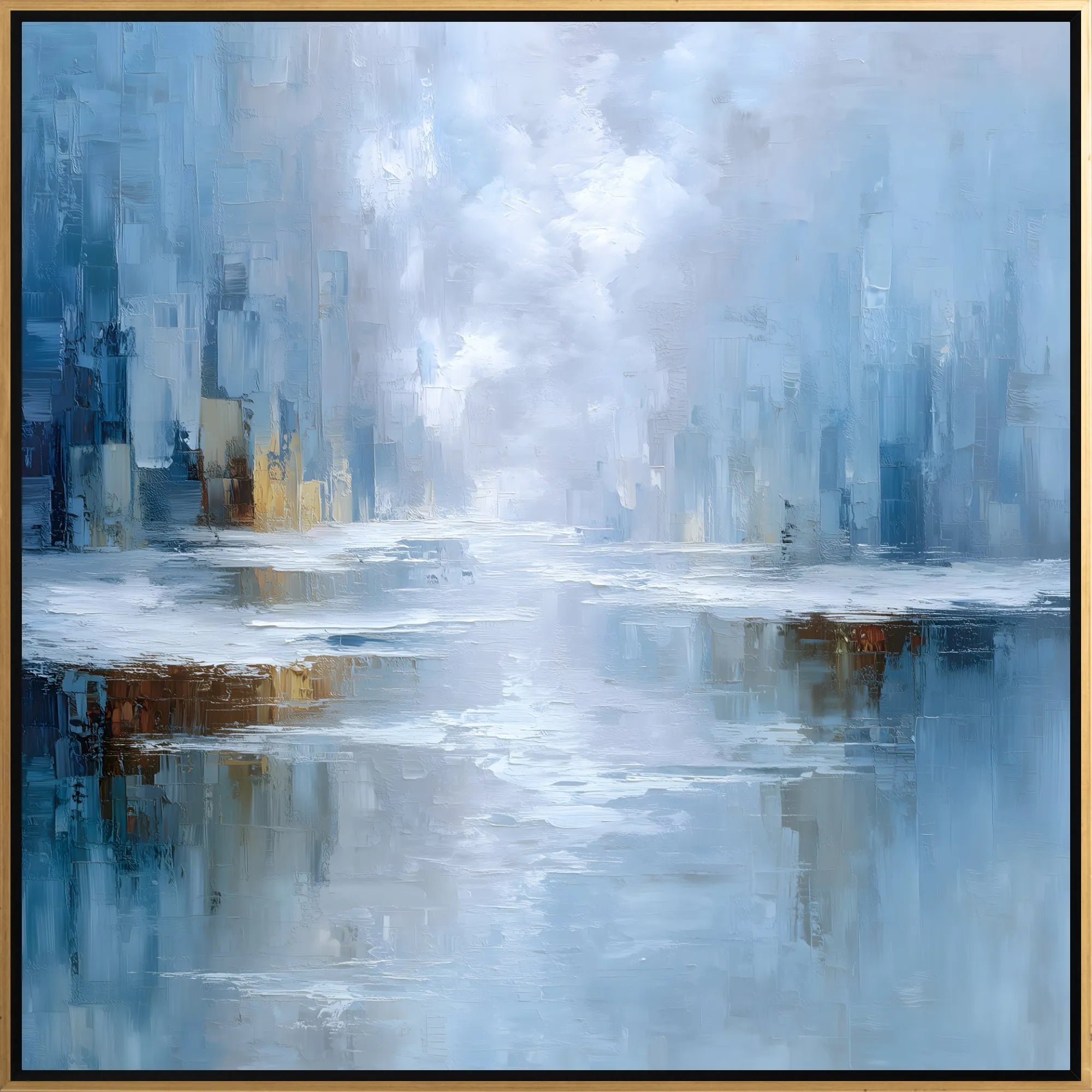 Abstract painting with blue and gray tones