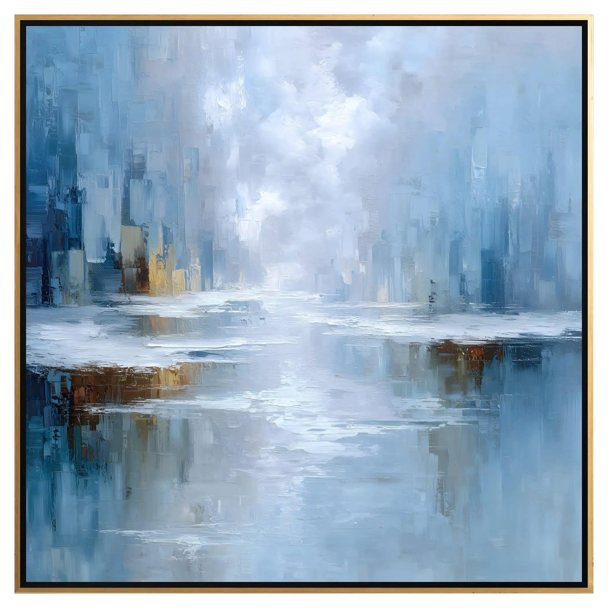 Abstract painting with blue and gray tones