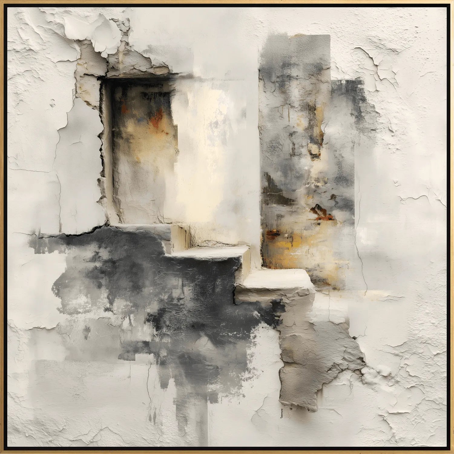 Abstract art piece with a mix of black, white, and gray tones.