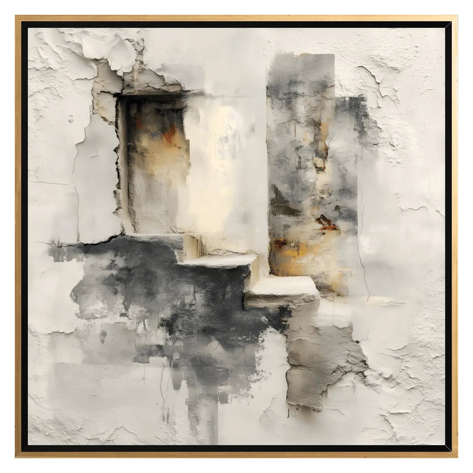 Abstract art piece with watercolor textures in black, white, and gray.
