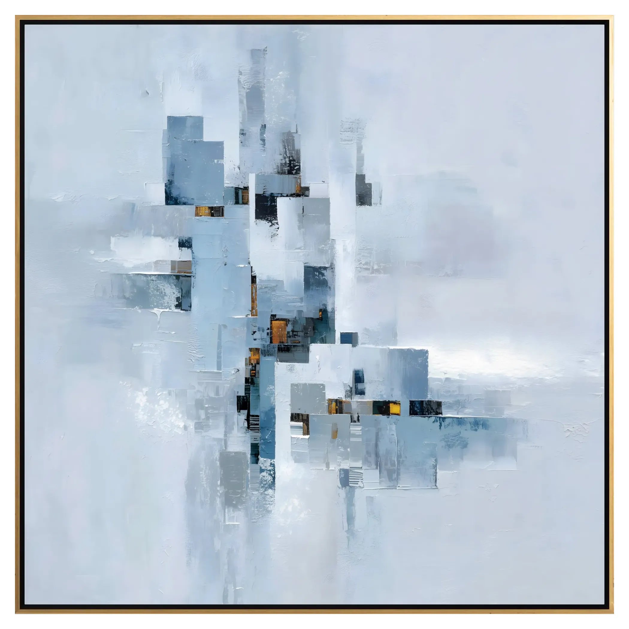 Abstract digital art with geometric shapes and a blue gradient background