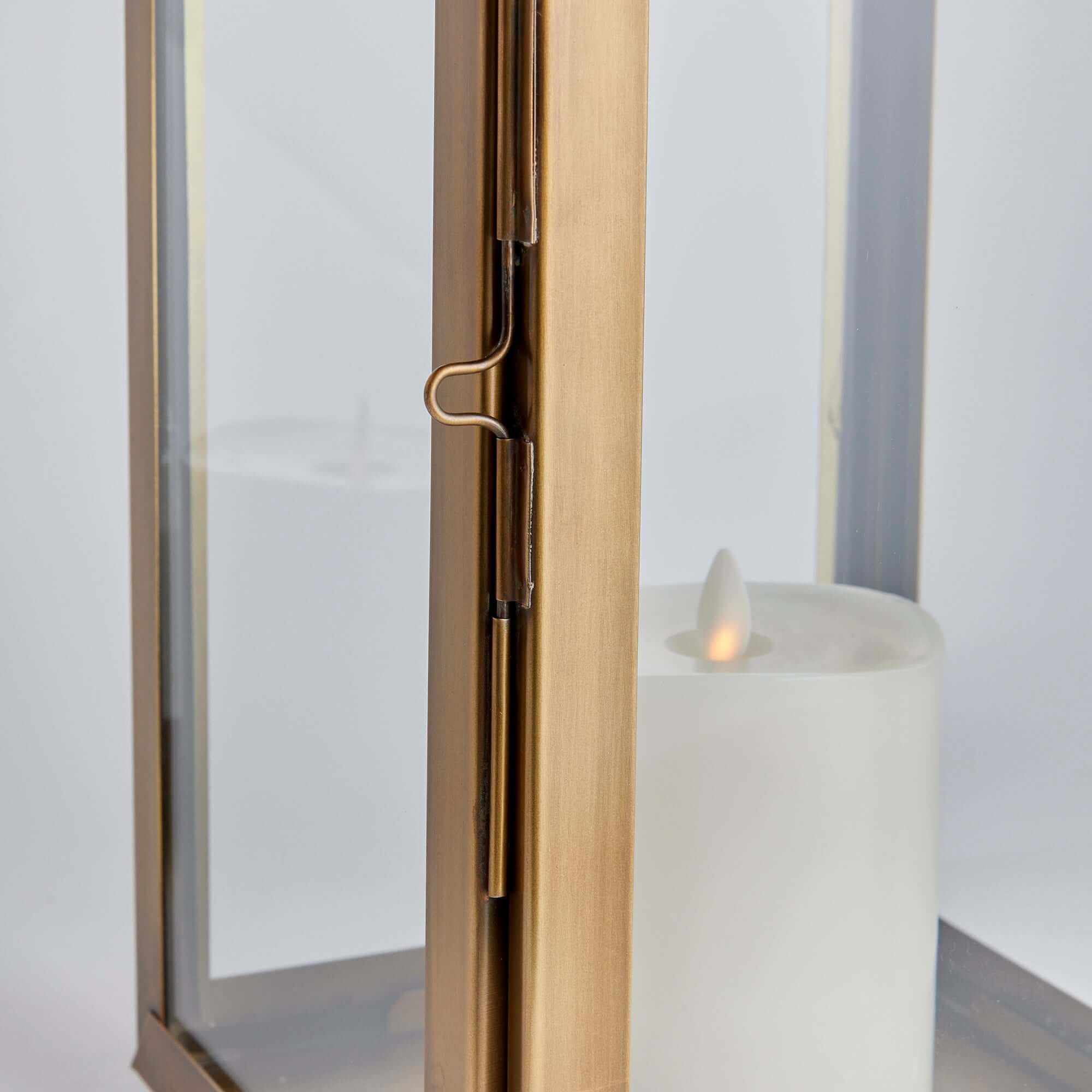 Tall Antique Brass Candle Lantern with Hanging Loop