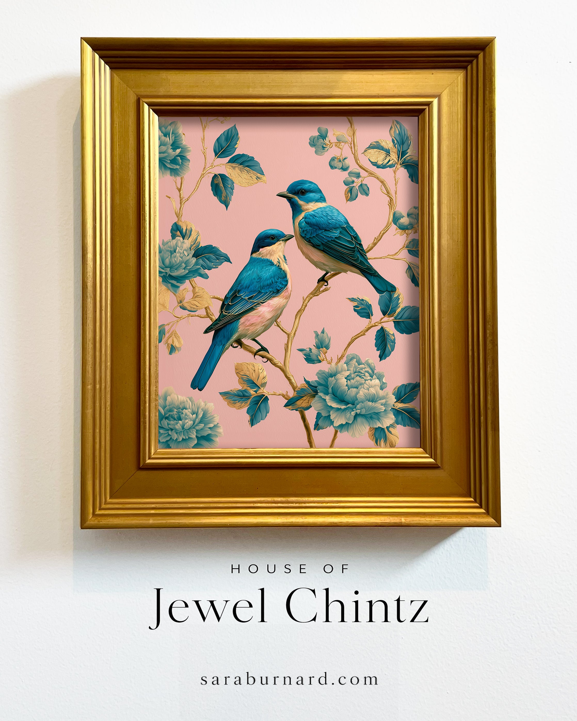 Turquoise Songbirds in Rose Chintz
