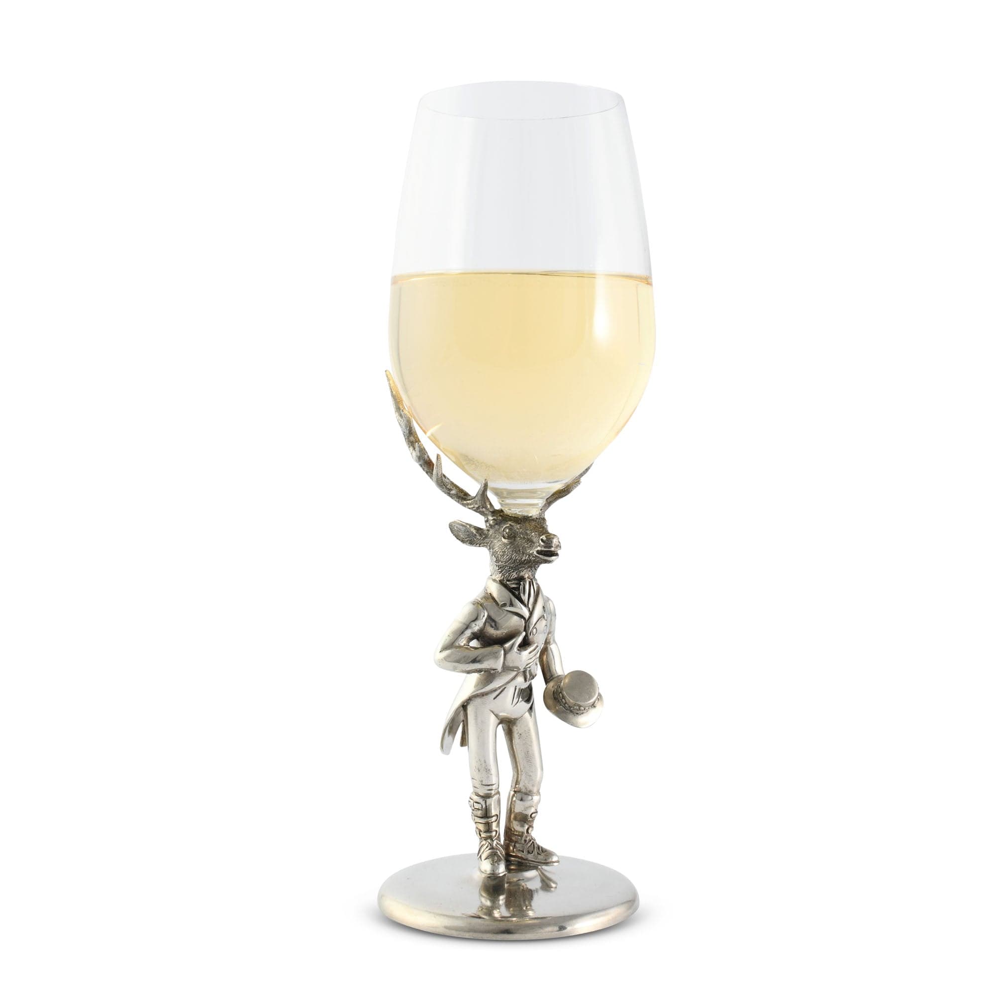 Gentleman Elk Wine glass with a silver Elk deer-shaped base on a white background