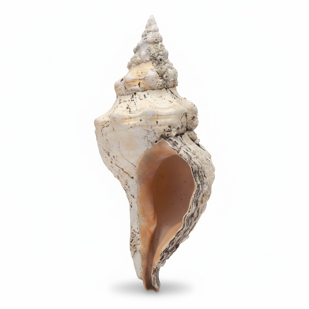 Vintage Horse Conch Shell with Periostracum – Triplofusus giganteus 14" Coastal Display