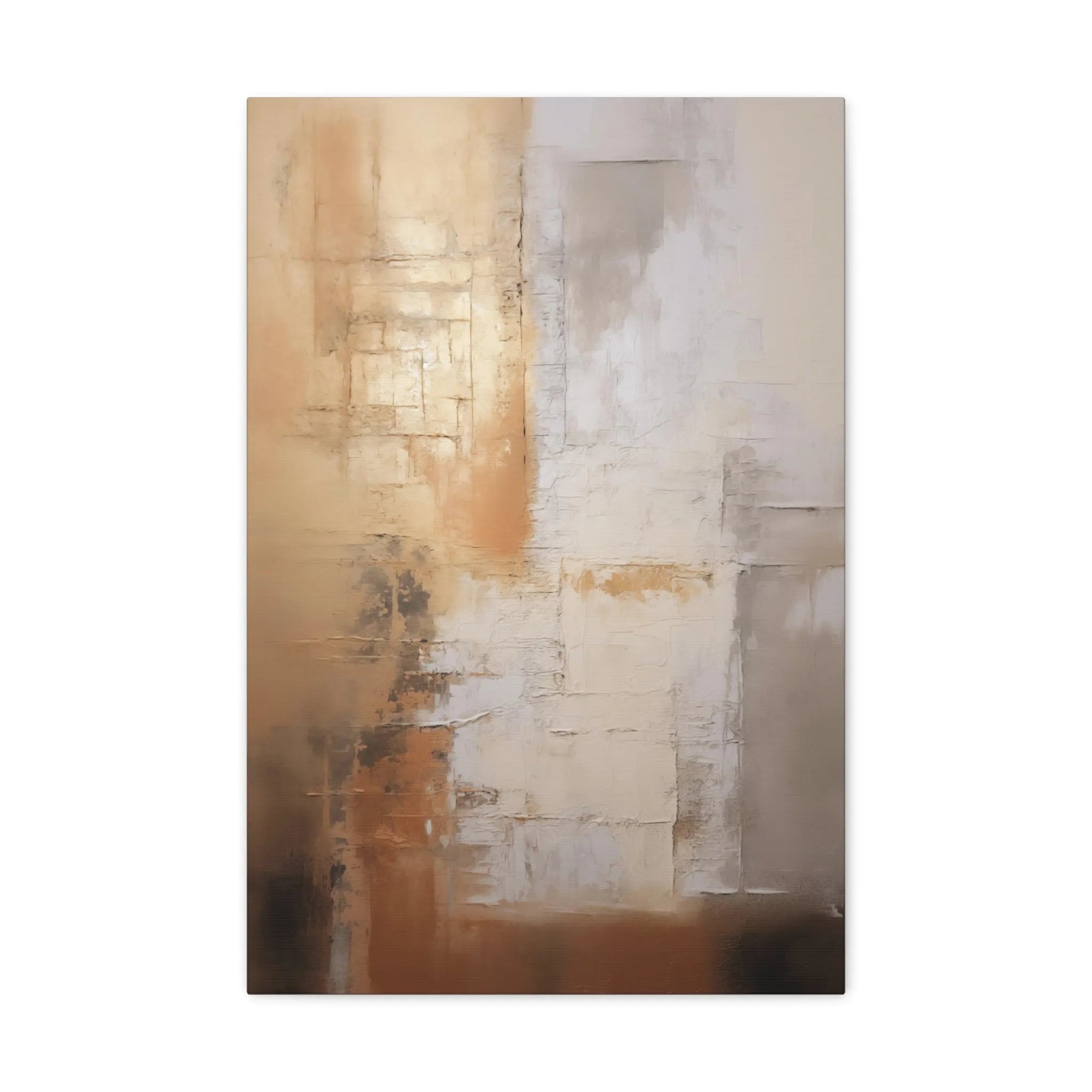 Abstract painting with brown and white colors on a white background