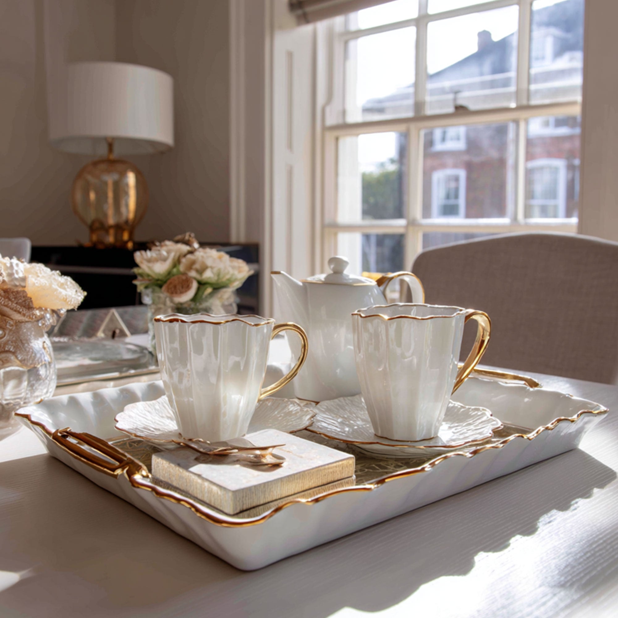 Scalloped edged home decor on a dining table