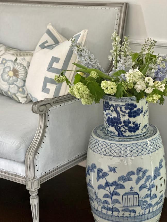 Soft Blue Village Scene Garden Seat