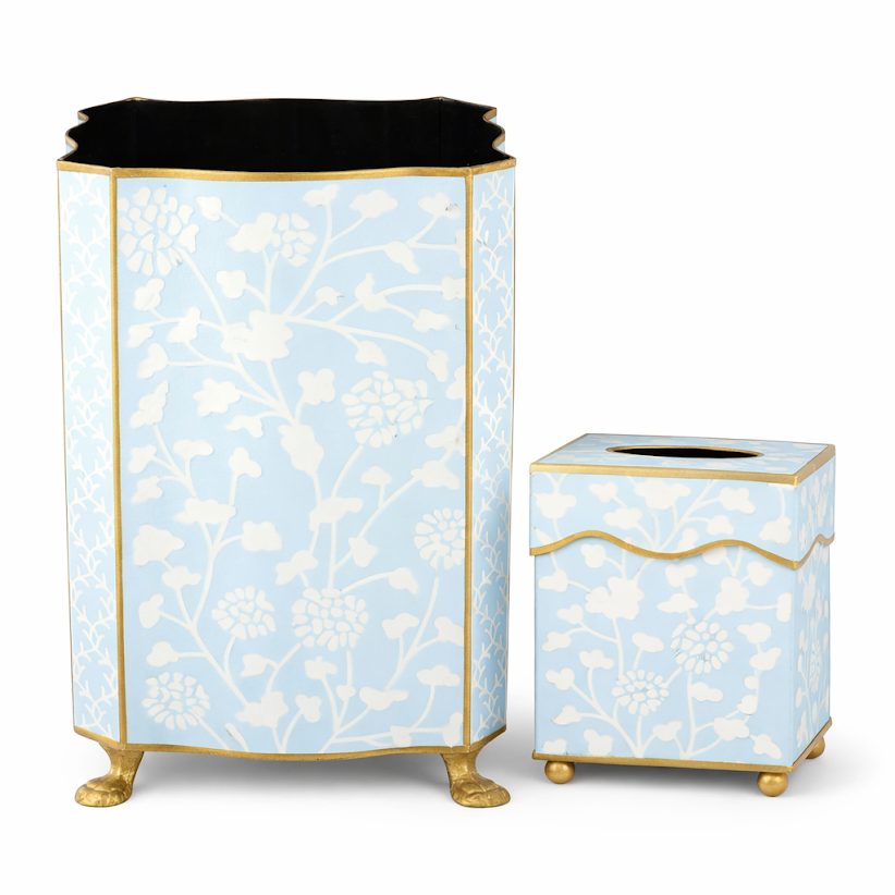 Pale Blue Spring Floral Wastepaper Basket