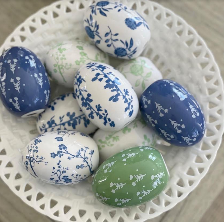 Green & WHITE PORCELAIN EGGS