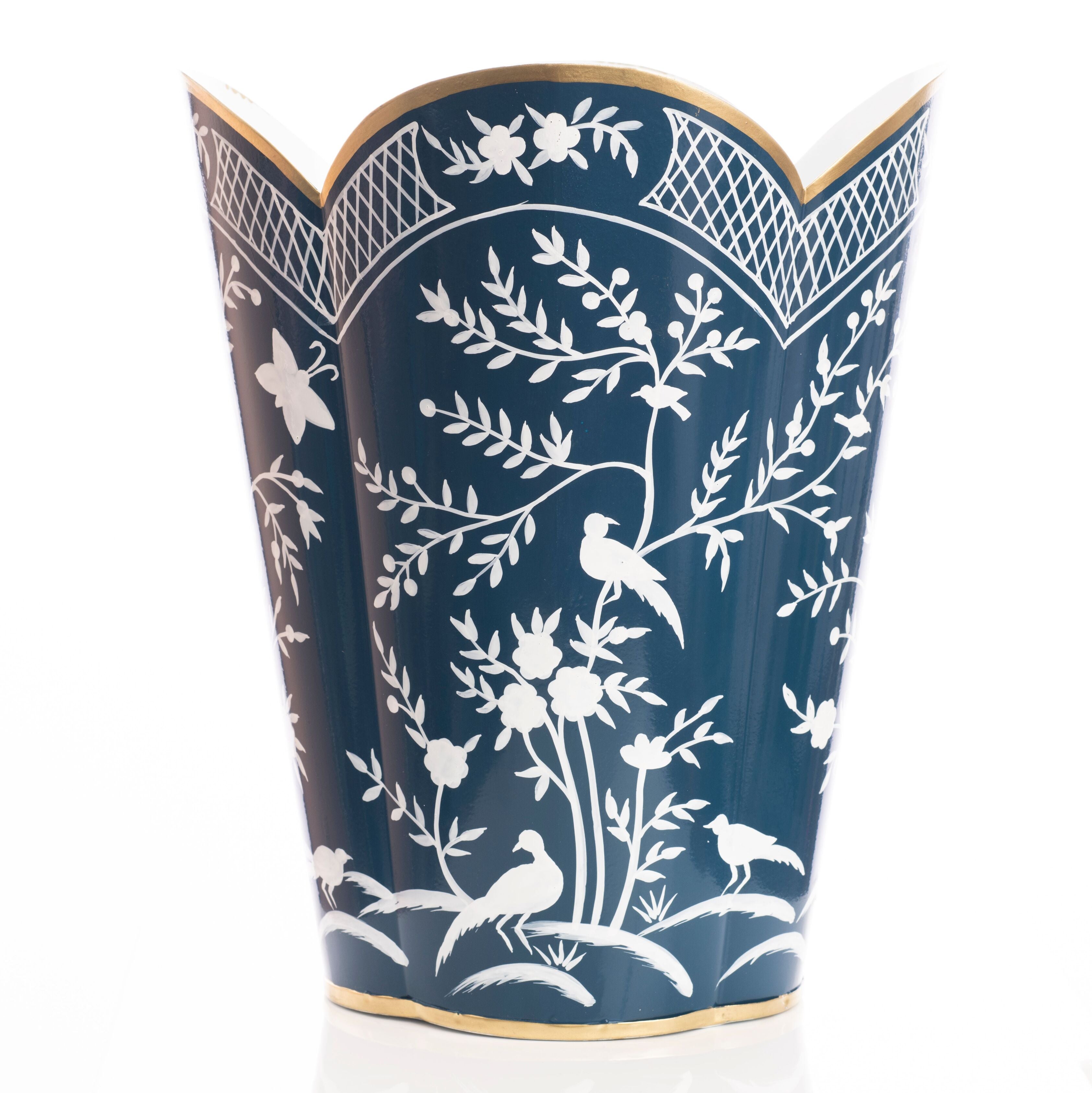Navy & White Chinoiserie Wastepaper Basket & Tissue (3 Options)