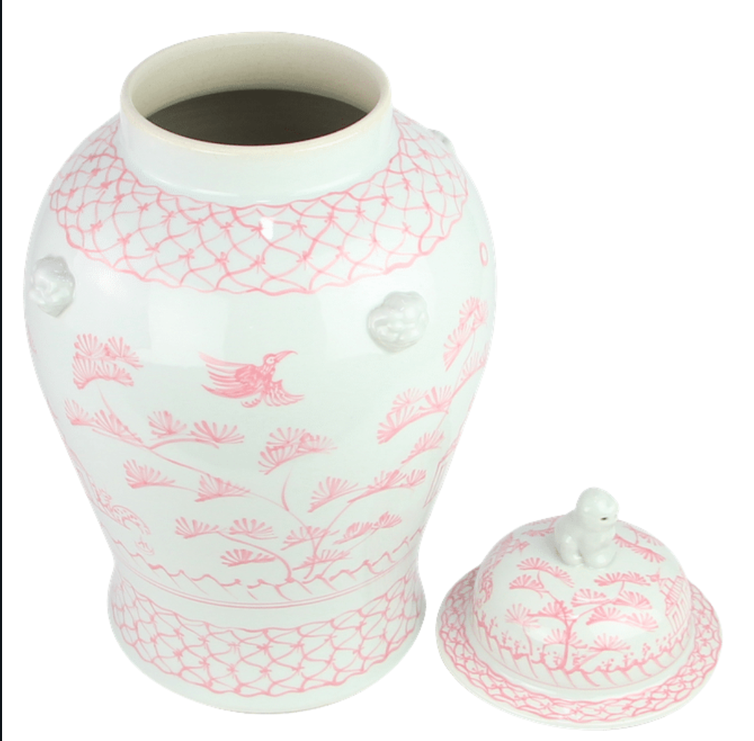 Pink & White Village Scene Jar