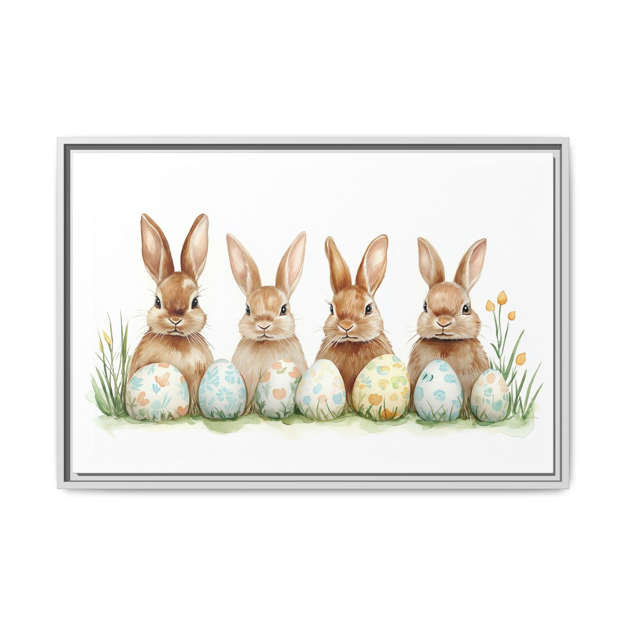 Easter Bunny Canvas Art - White Framed Watercolor Print