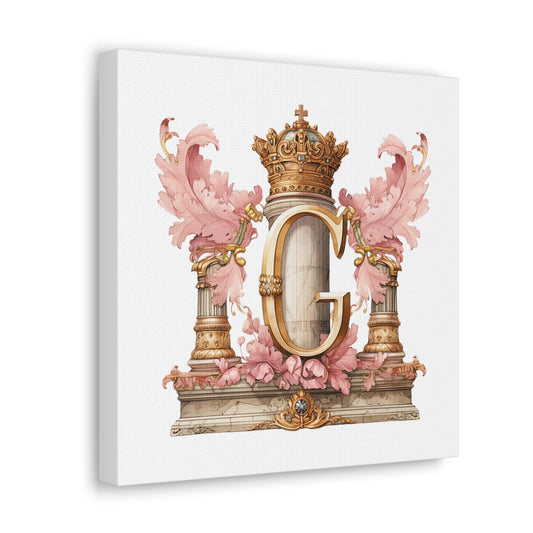 Monogram G Wall Art - Canvas Print Gallery Wrap - Single Initial Letter with Crown - Pink and Gold