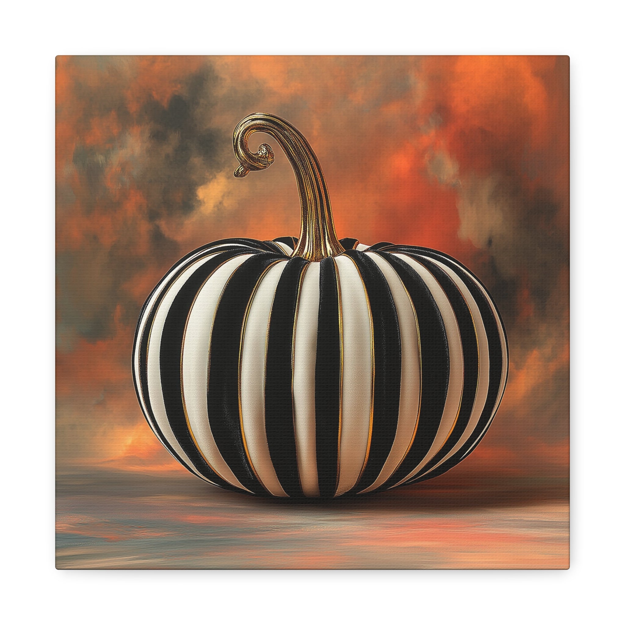 Pumpkin Wall Art - Canvas Print Gallery Wrap - Black and White Striped