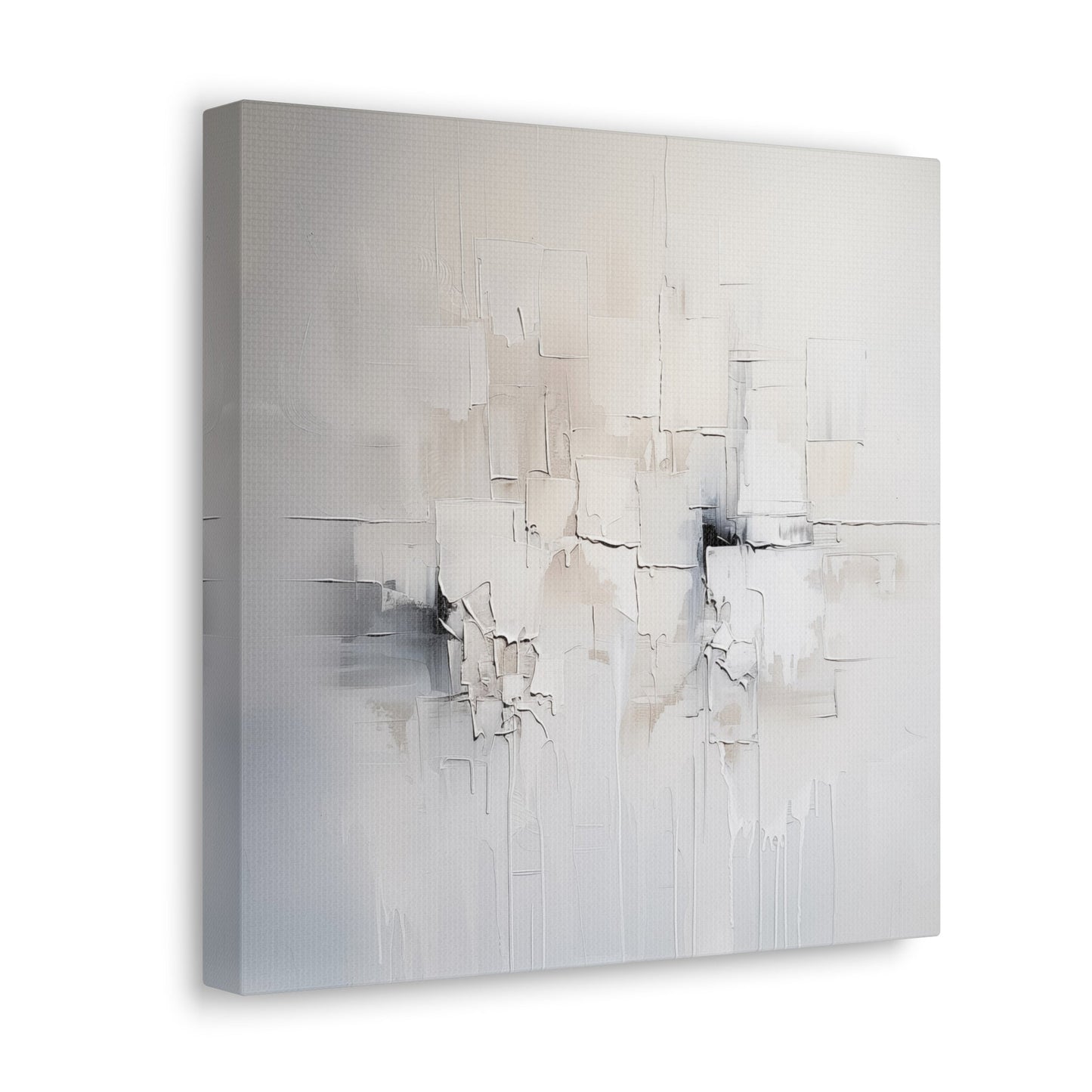 White Abstract Wall Art - Navy Blue Neutral Light Gray Palette - Canvas Print Gallery Wrap