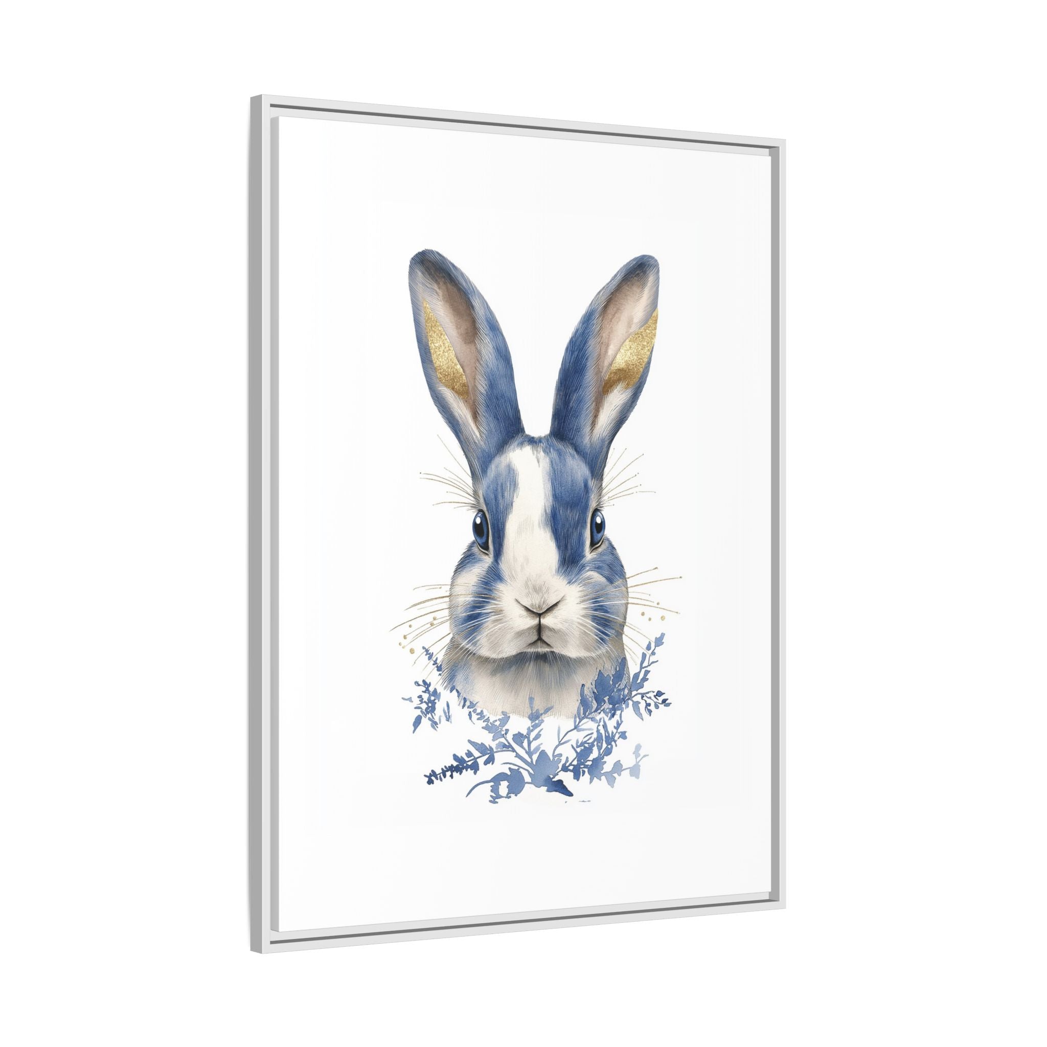 Framed Rabbit Canvas Wall Art - Blue & White Chinoiserie Decor