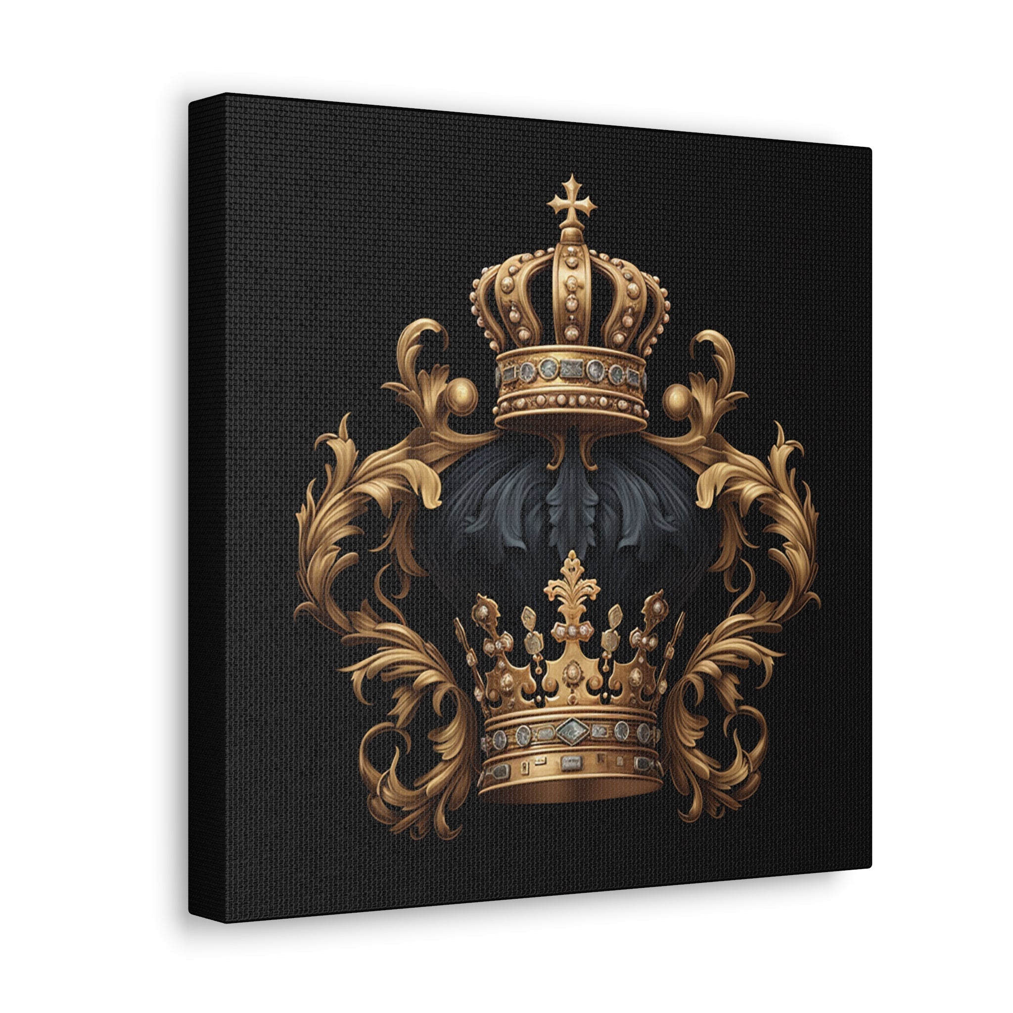 Renaissance Emblem Wall Art - Canvas Print Gallery Wrap - Gold Crown and Cross