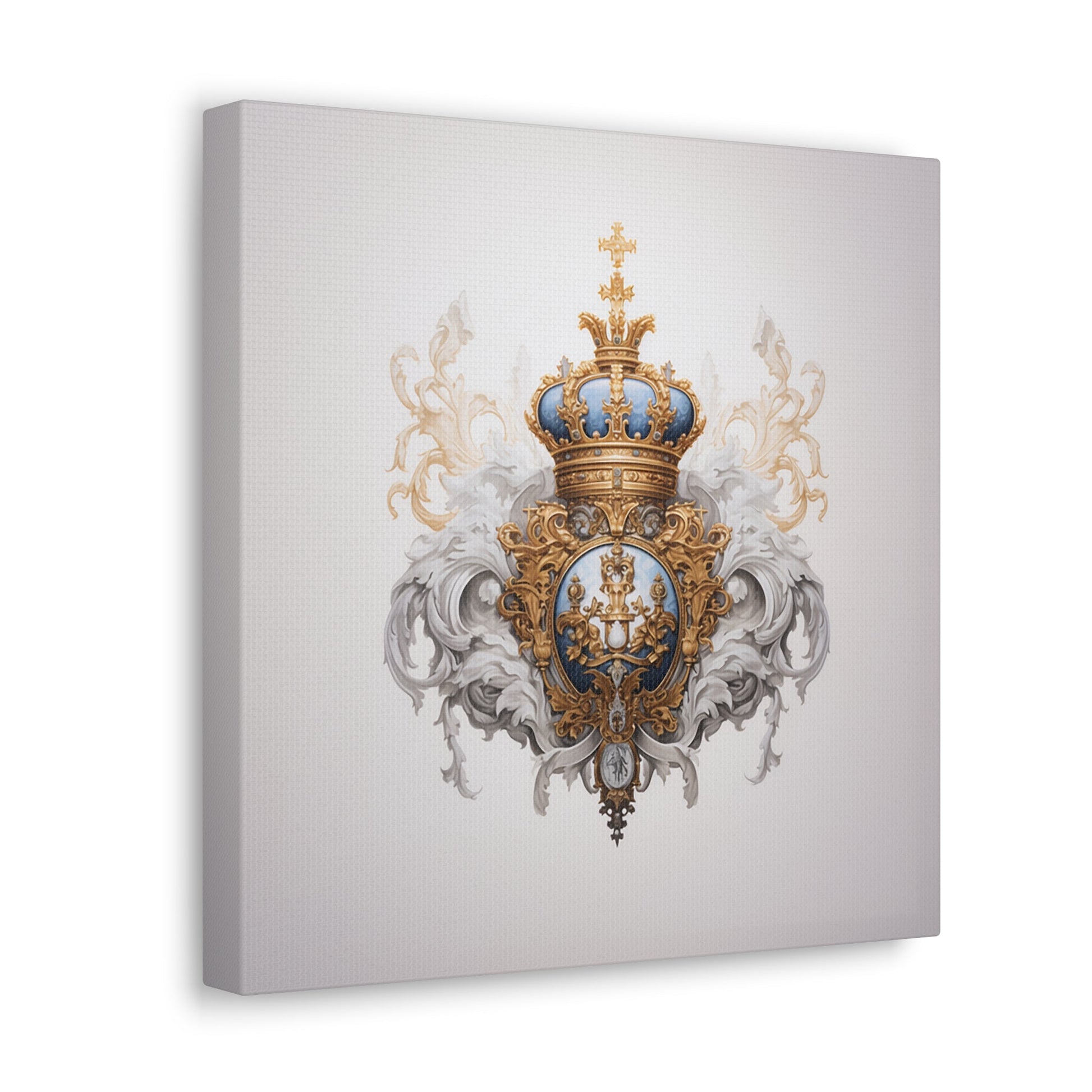 Renaissance Emblem Wall Art - Canvas Print Gallery Wrap - Crown Design on Gray Background