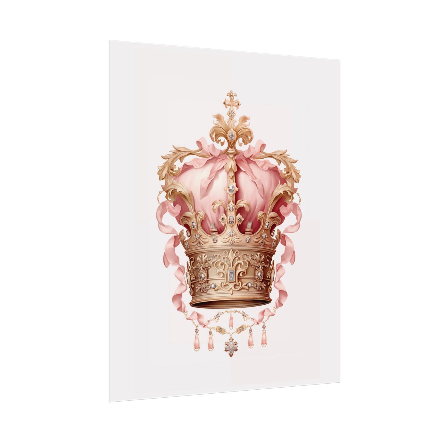 Crown Wall Art Print - Whimsical Pink and Gold-tone Emblem for Home Decor