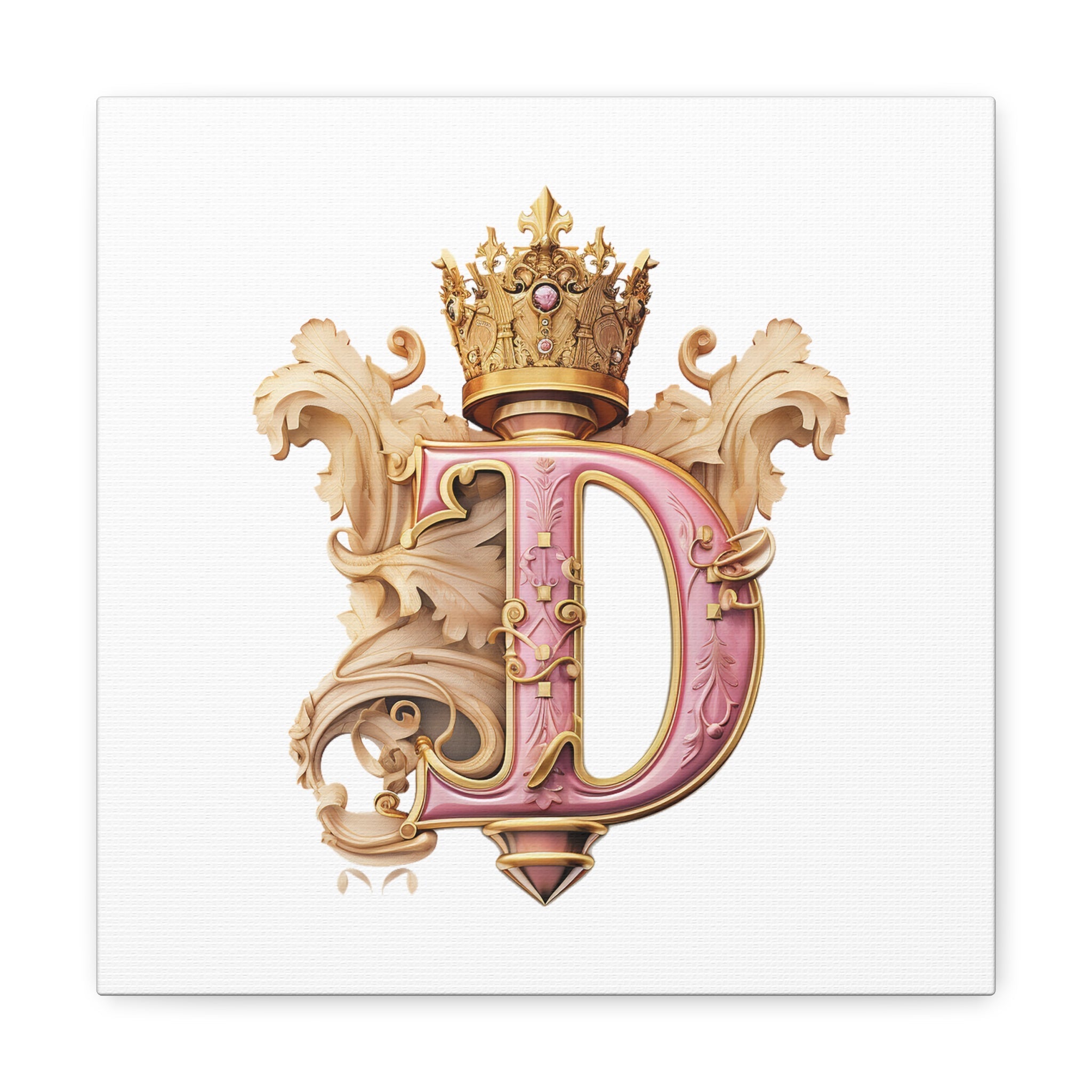 Monogram D Wall Art - Canvas Print Gallery Wrap - Single Initial Letter with Crown - Pink and Gold