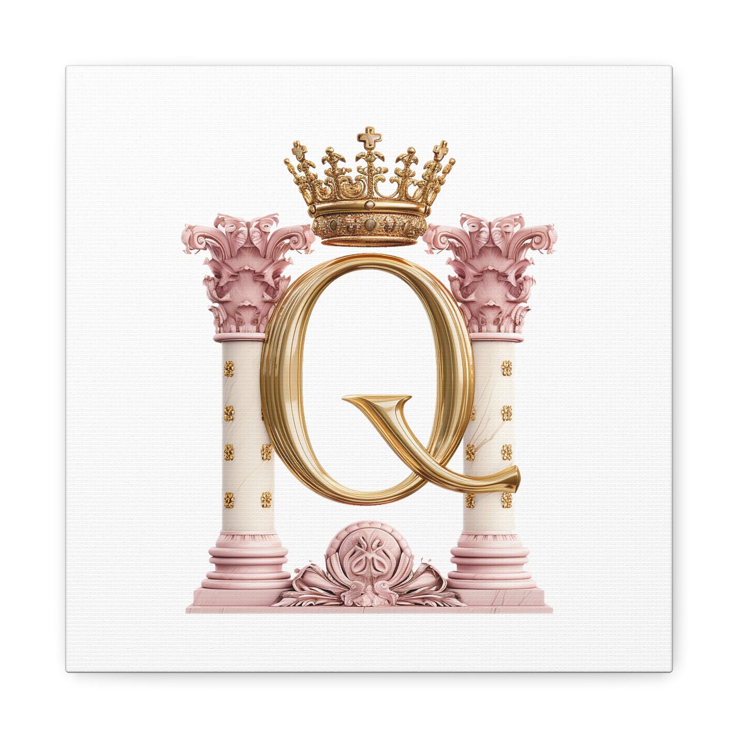 Monogram Q Wall Art - Canvas Print Gallery Wrap - Single Initial Letter with Crown - Pink and Gold