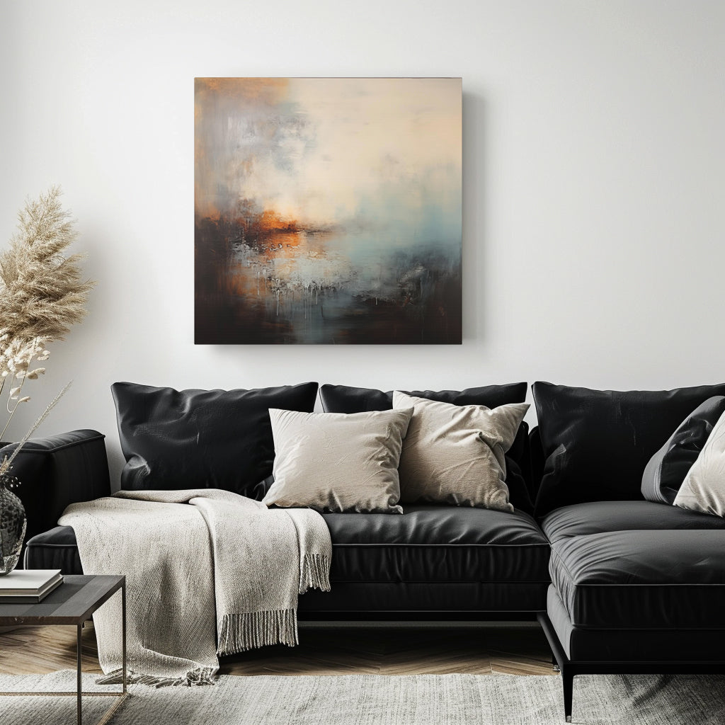 Abstract Misty Haze Wall Art - Canvas Print Gallery Wrap - Denim Blue & Orange