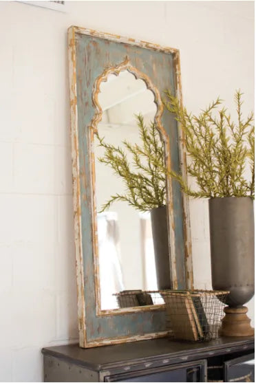 Painted Wooden Mirror. 24" X 52.5"  Mirror 15.5" X 41.5"