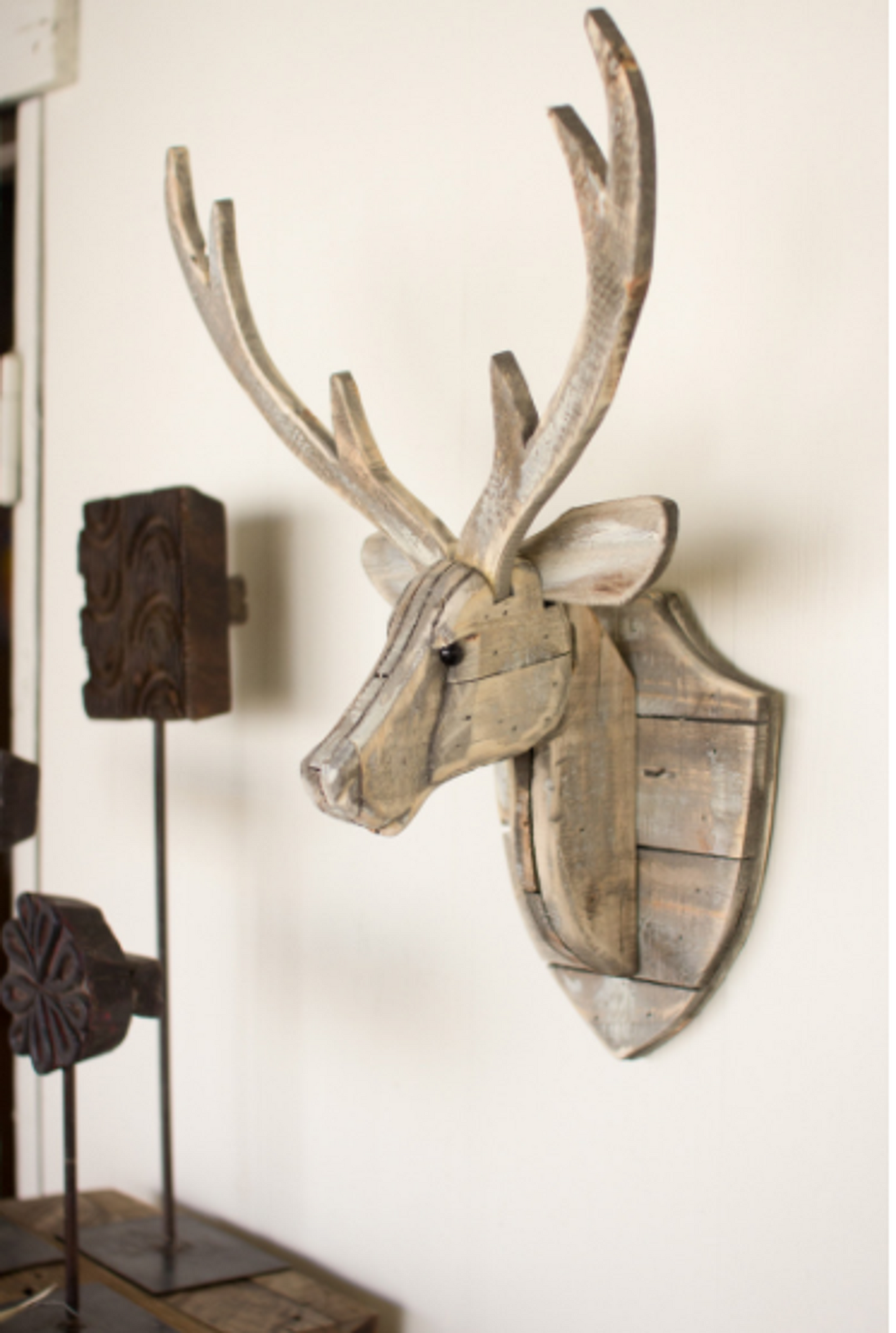 Recycled Wooden Deer Head Wall Hanging