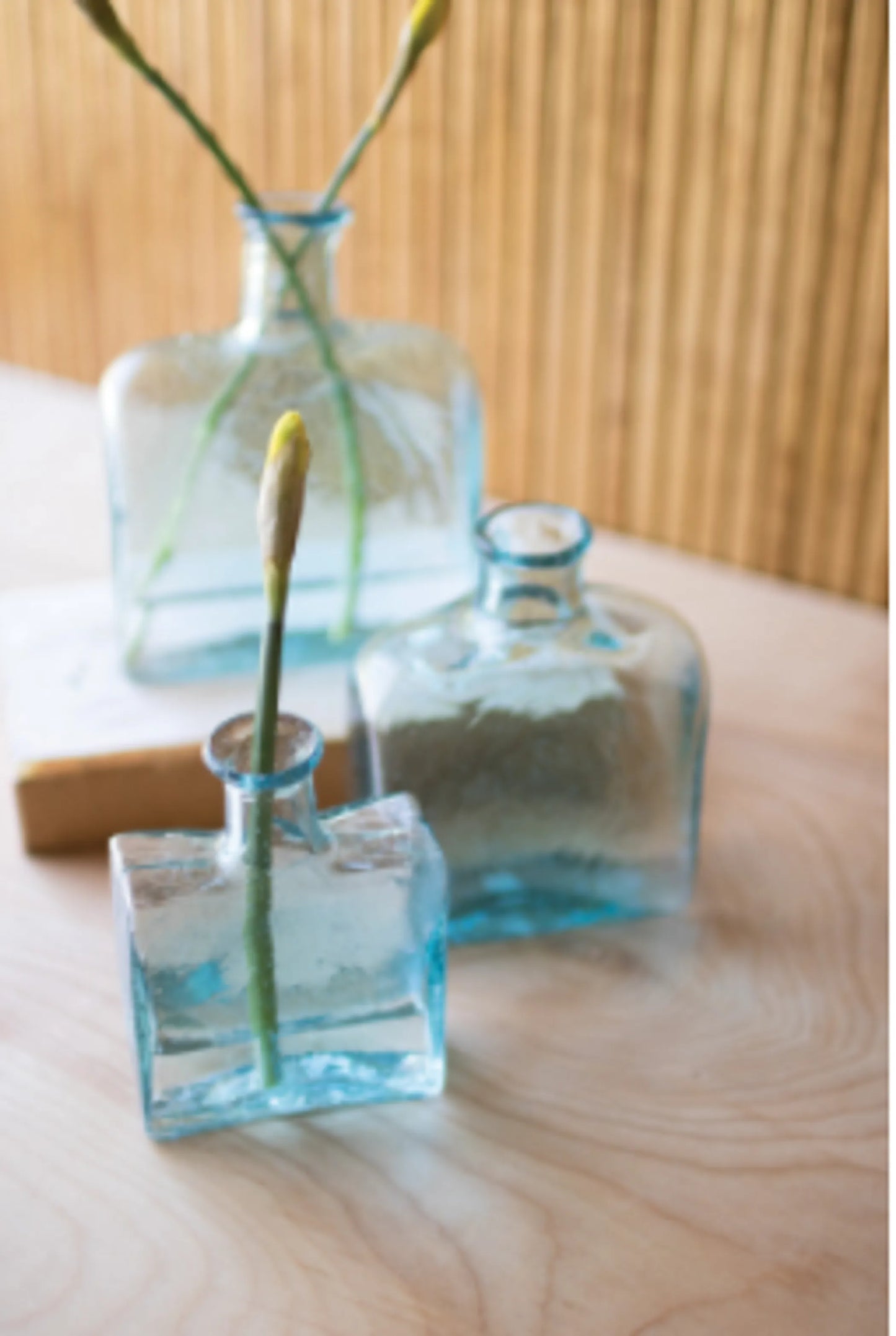 Recycled Glass Square Glass Vases Aqua Set of 3