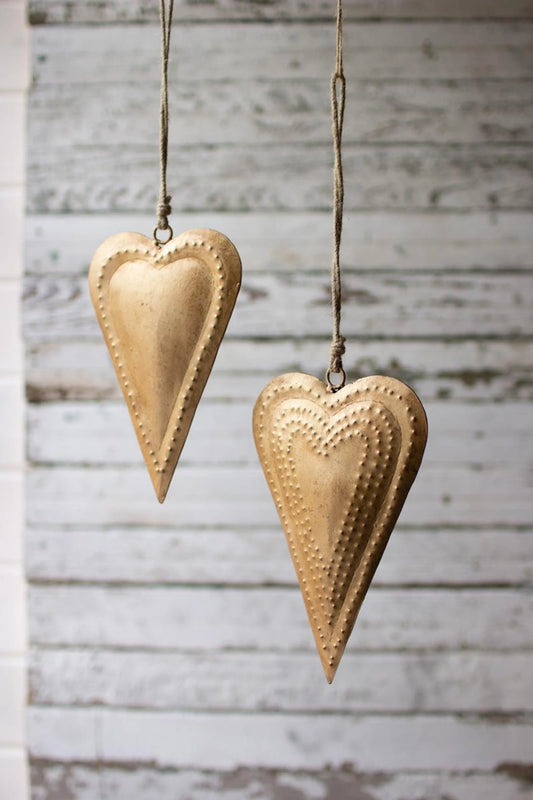 SET OF TWO ANTIQUE BRASS METAL HEARTS