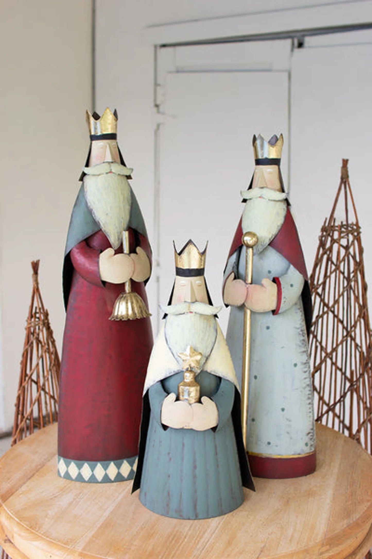 Set Of Three Painted Metal Kings