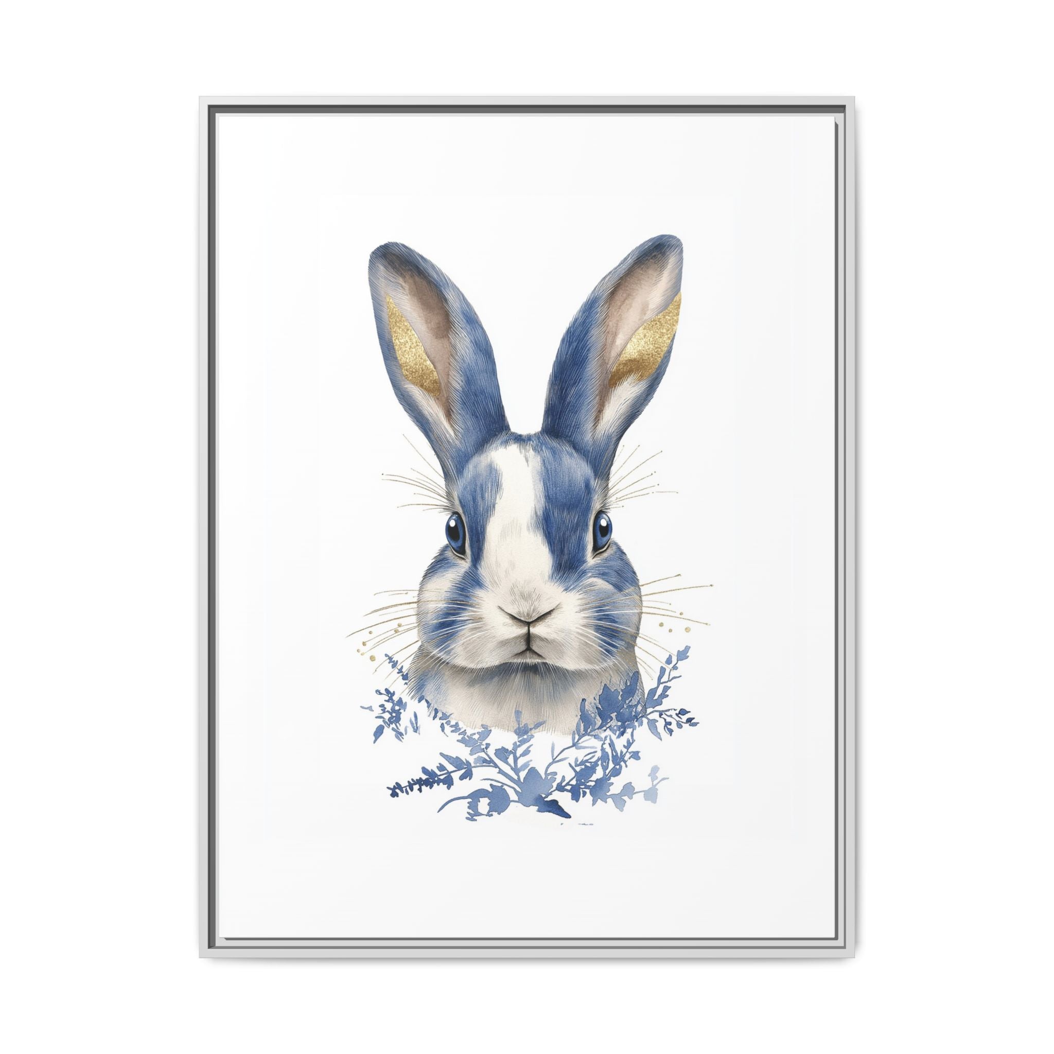 Framed Rabbit Canvas Wall Art - Blue & White Chinoiserie Decor