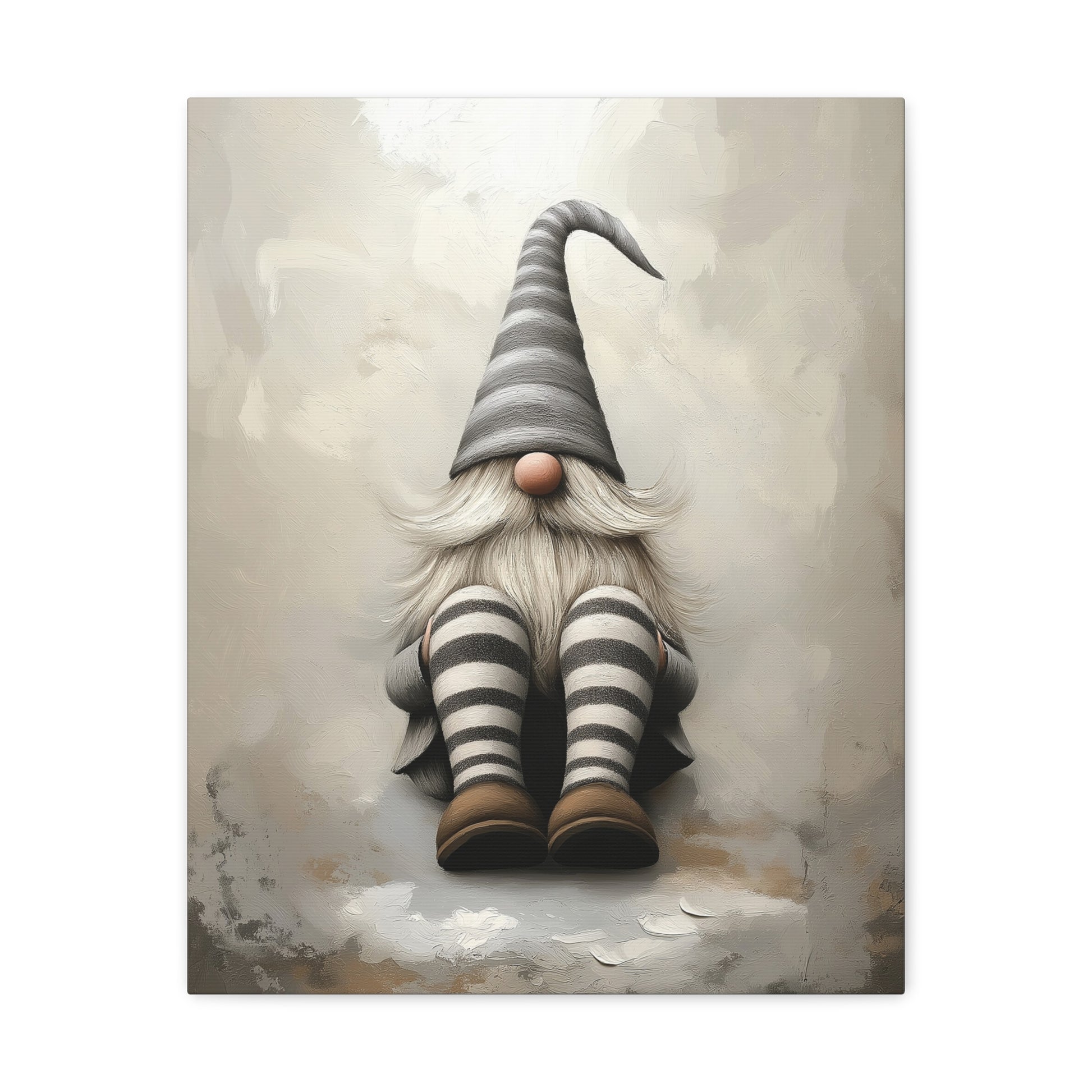 Grey and White Gnome Wall Art - Canvas Print Gallery Wrap - Striped Socks