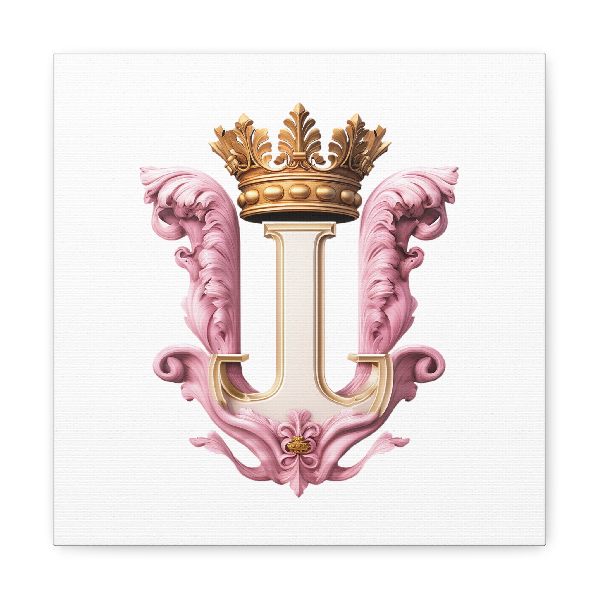 Monogram I Wall Art - Canvas Print Gallery Wrap - Single Initial Letter with Crown - Pink and Gold