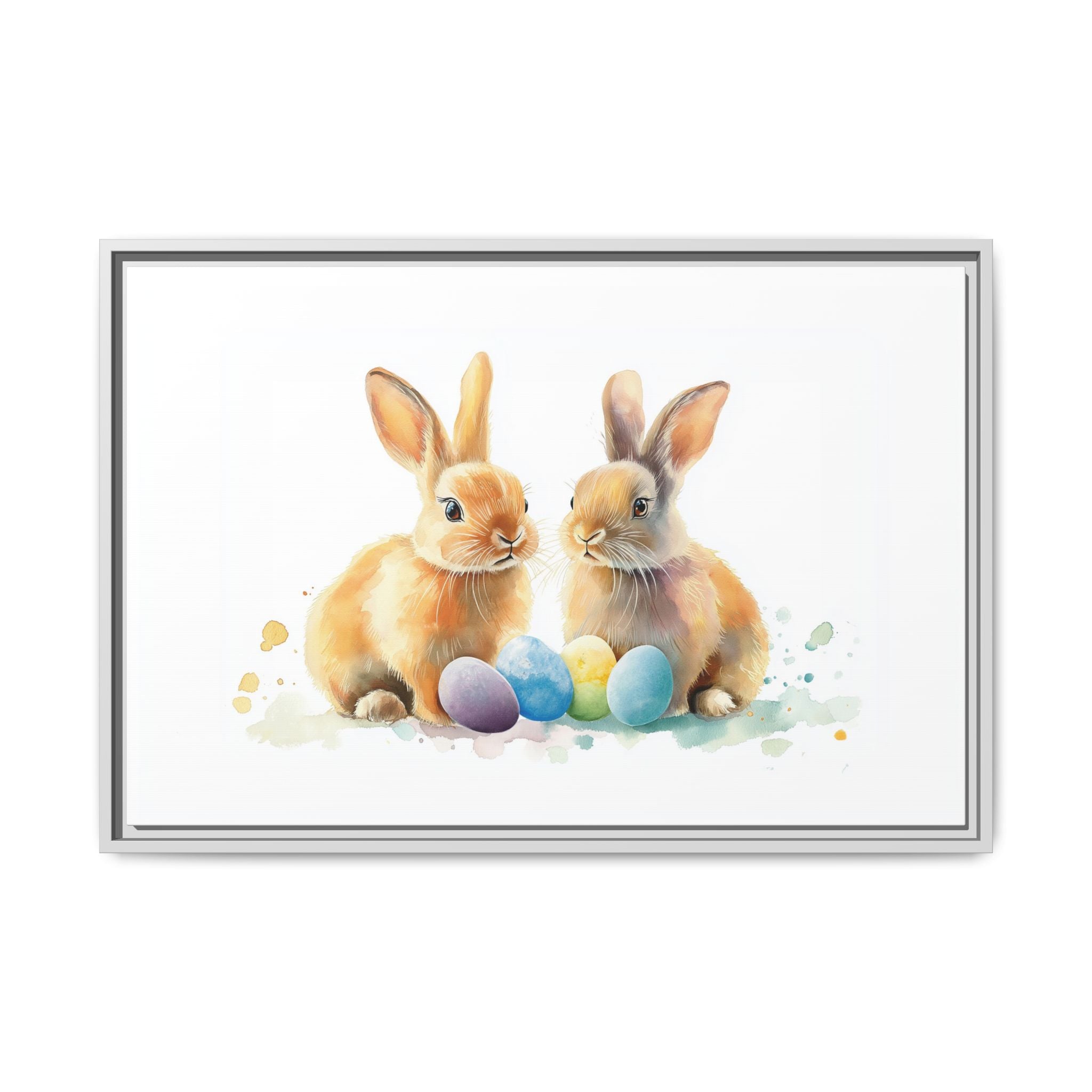 Easter Bunny Framed Canvas Art - Watercolor Rabbit Spring Decor