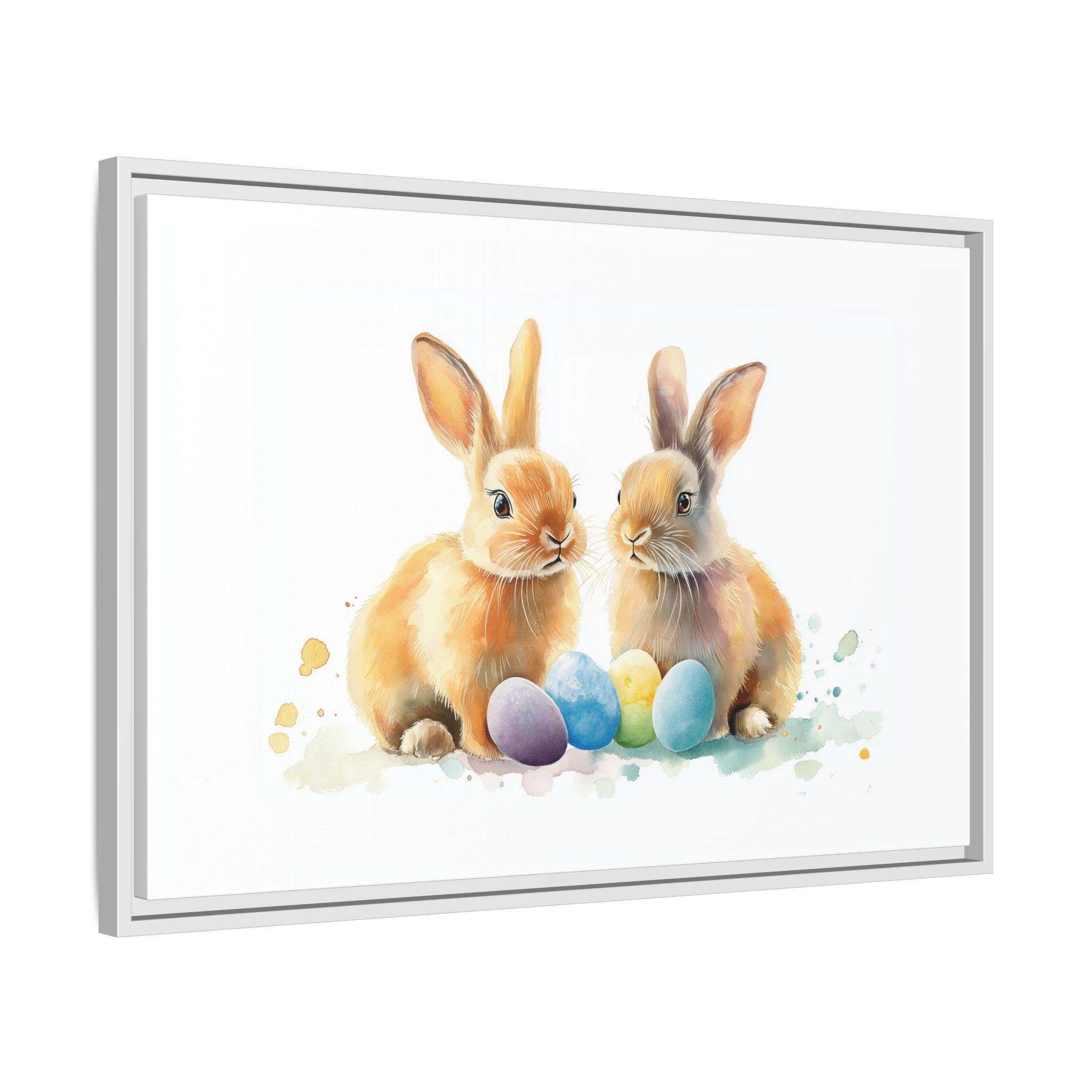 Easter Bunny Framed Canvas Art - Watercolor Rabbit Spring Decor