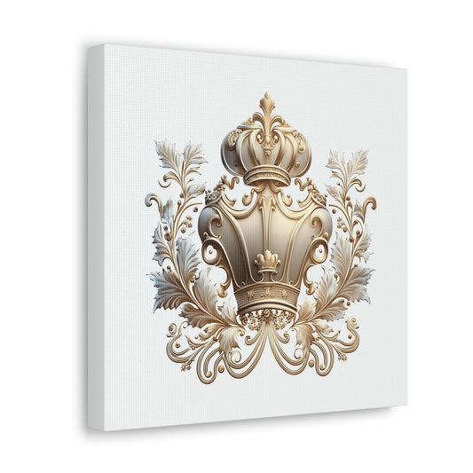 Renaissance Emblem Wall Art - Canvas Print Gallery Wrap - Regal Design in White and Gold