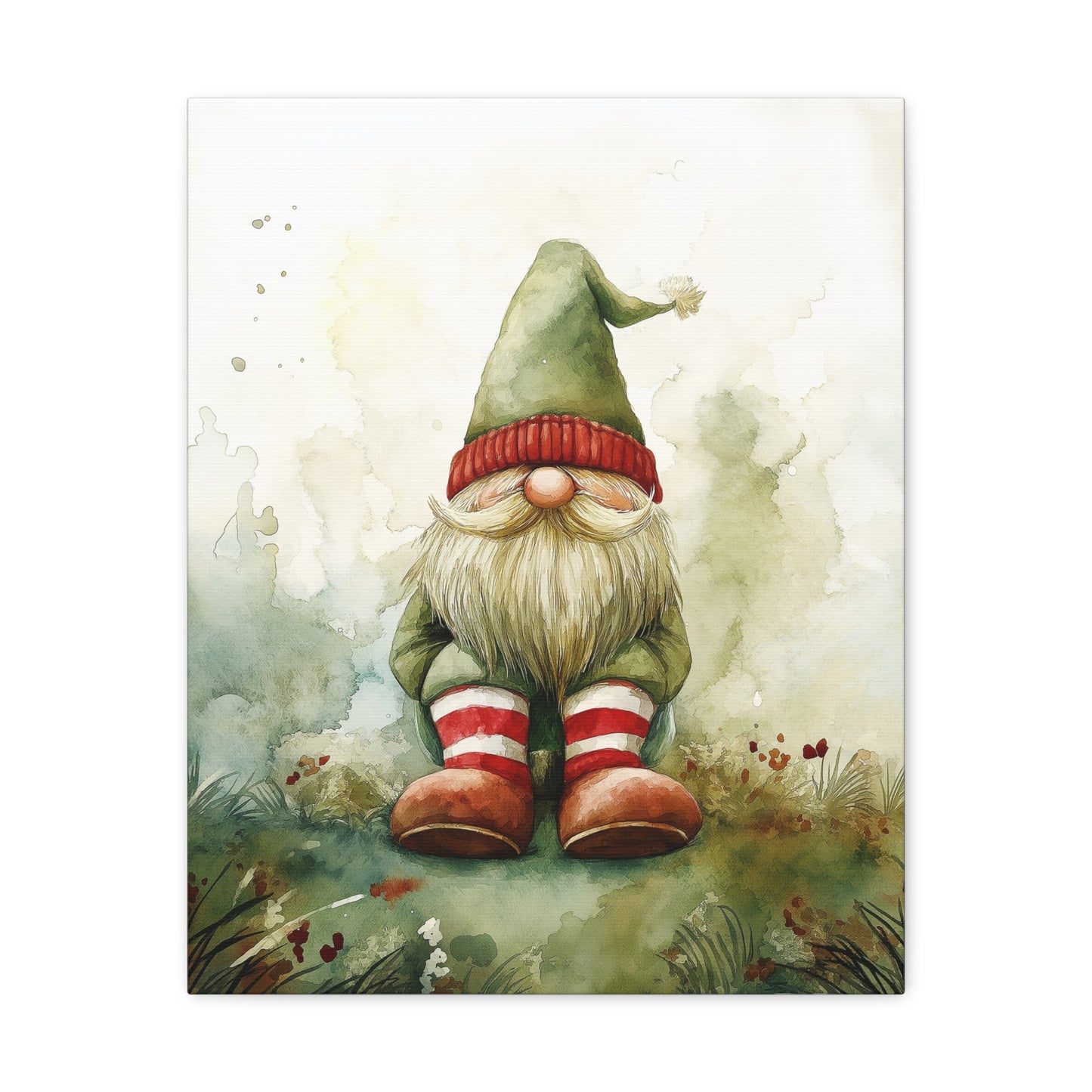 Holiday Gnome Canvas Print - Gallery Wrapped Wall Art - Red, White and Green