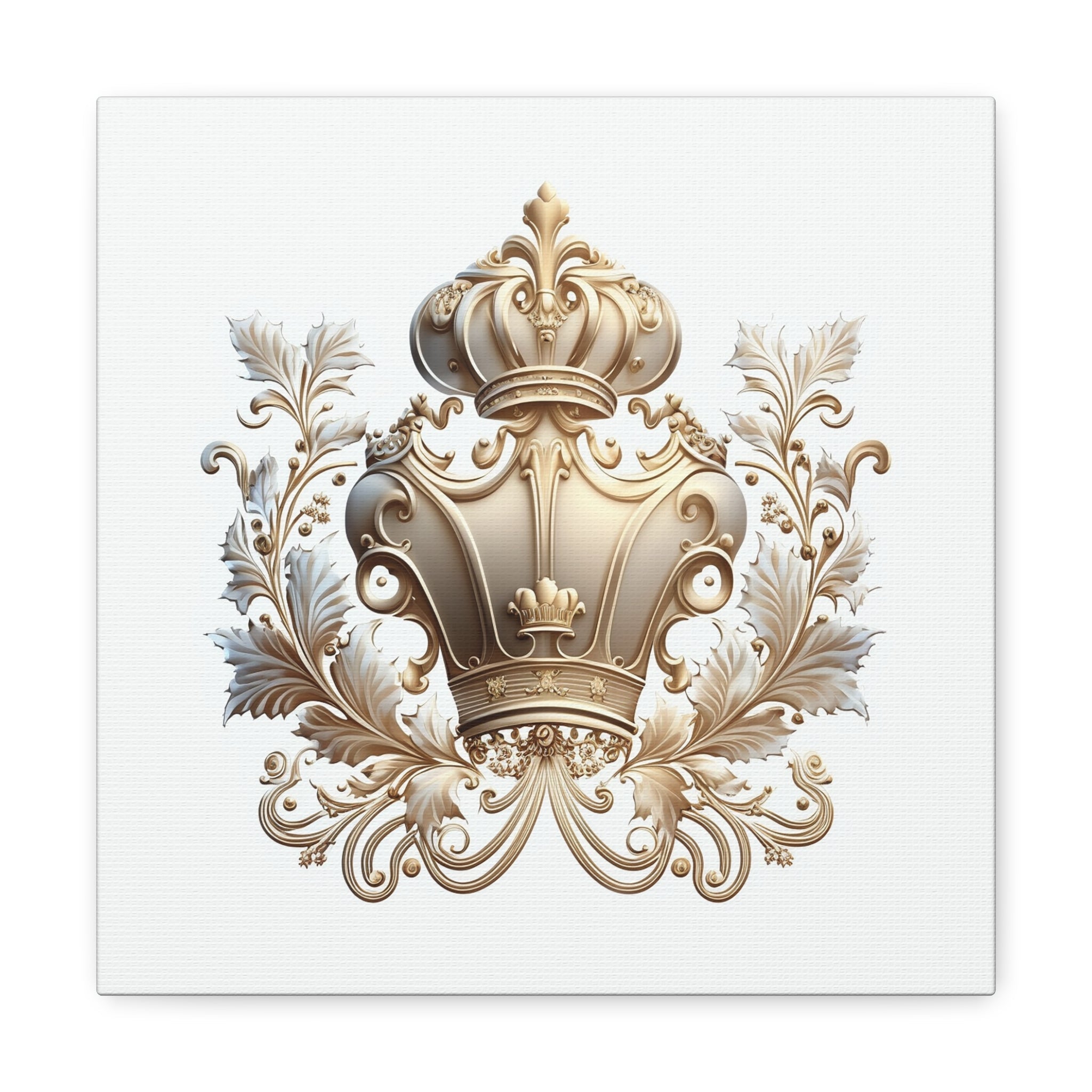 Renaissance Emblem Wall Art - Canvas Print Gallery Wrap - Regal Design in White and Gold