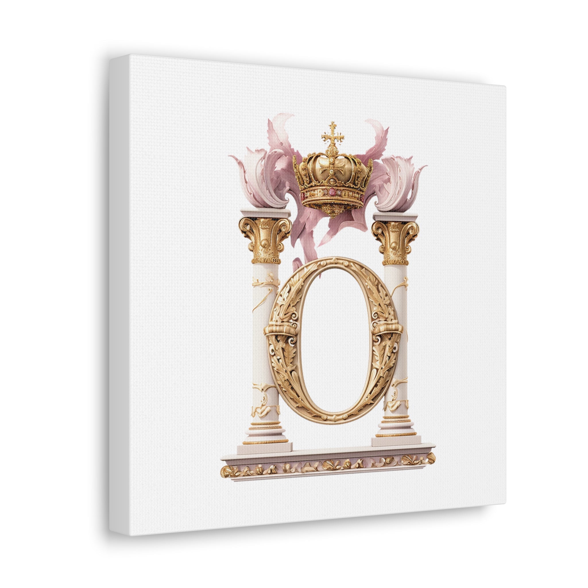 Monogram O Wall Art - Canvas Print Gallery Wrap - Single Initial Letter with Crown - Pink and Gold