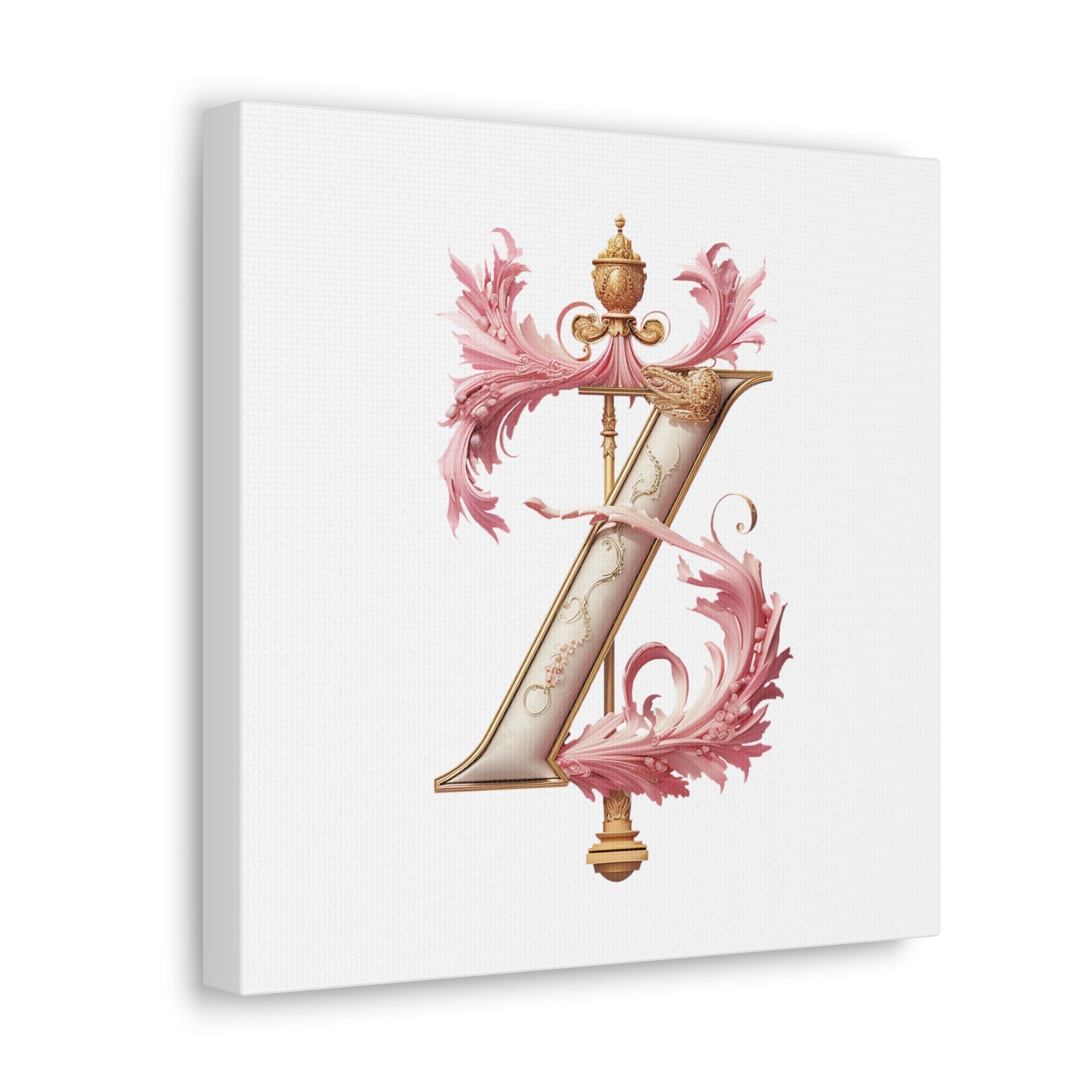 Monogram Z Wall Art - Canvas Print Gallery Wrap - Single Initial Letter with Crown - Pink and Gold