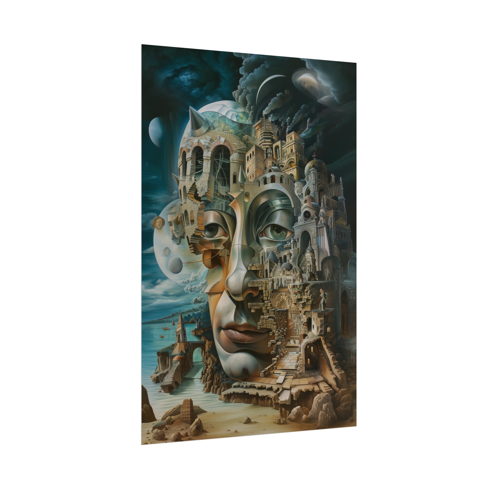 Surrealism Wall Art Print - Face Carved Out Of Ancient Ruins