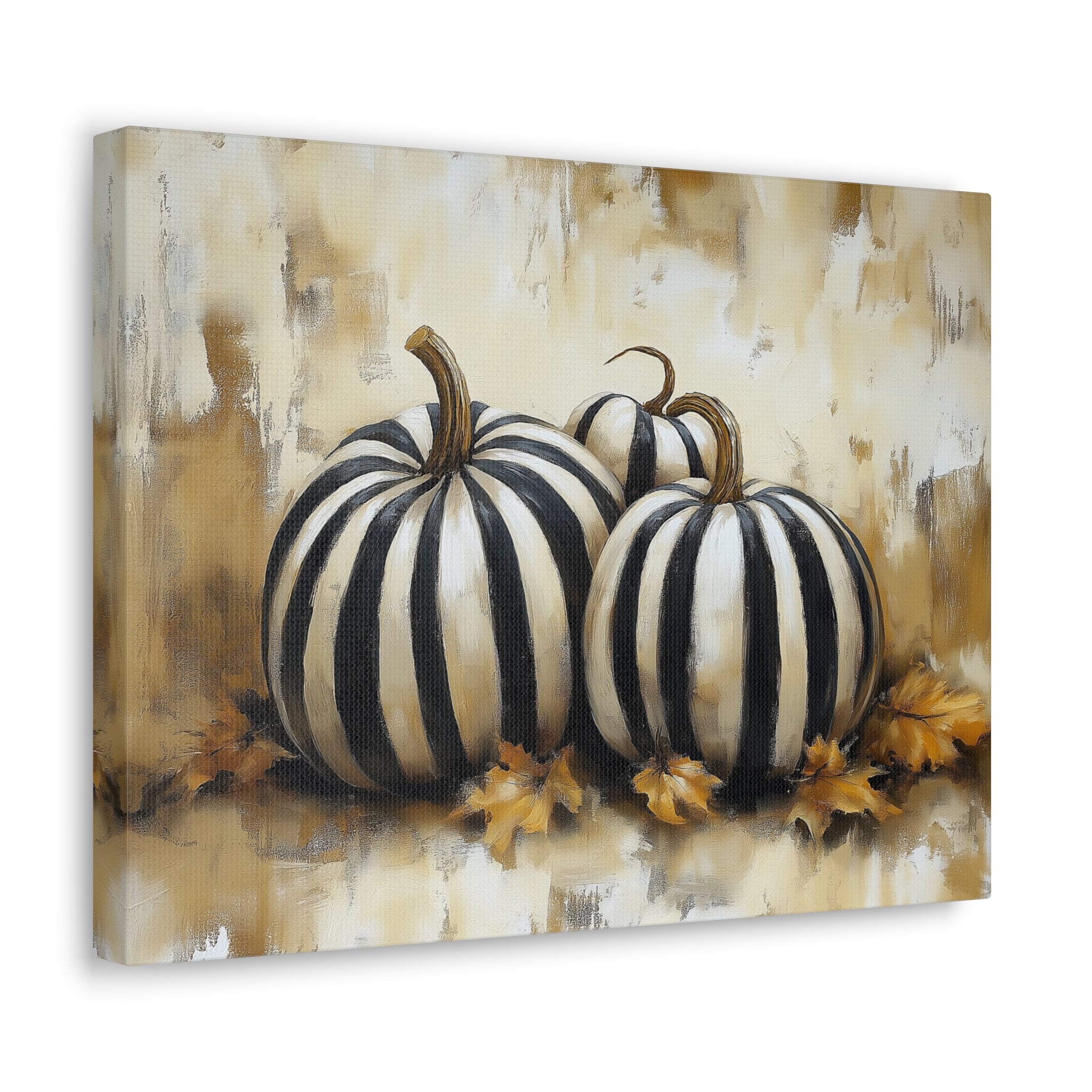 Wall Art Canvas Print - Pumpkin Black and White Striped Rustic Horizontal Gallery Wrap