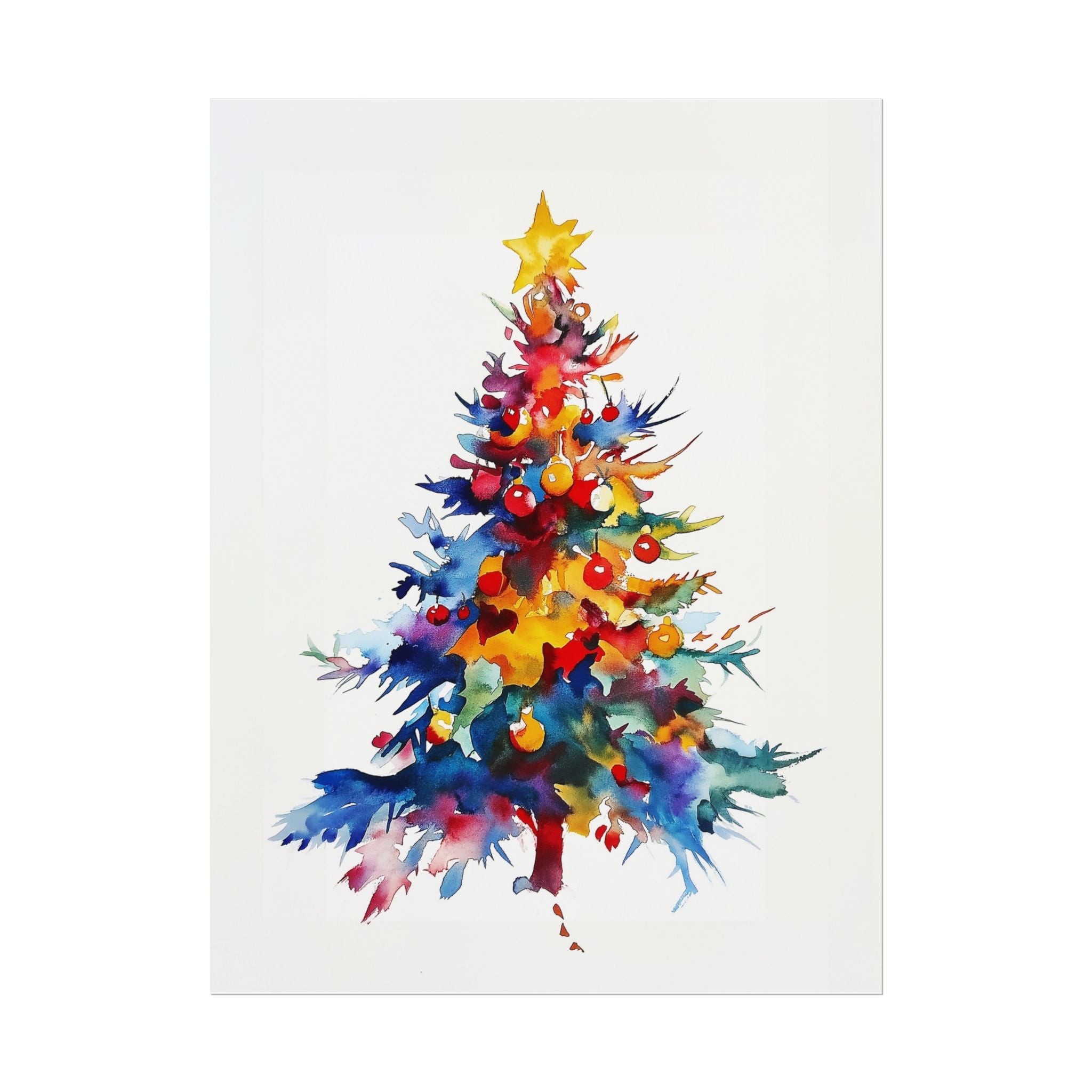 Christmas Tree Wall Art Print - Colorful Watercolor