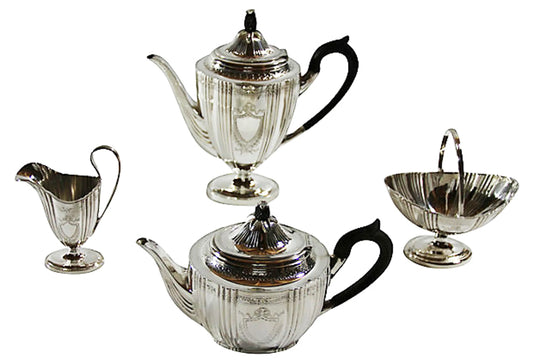 Antique 4 Piece Adam Tea & Coffee Set English Silver Plate C.1885