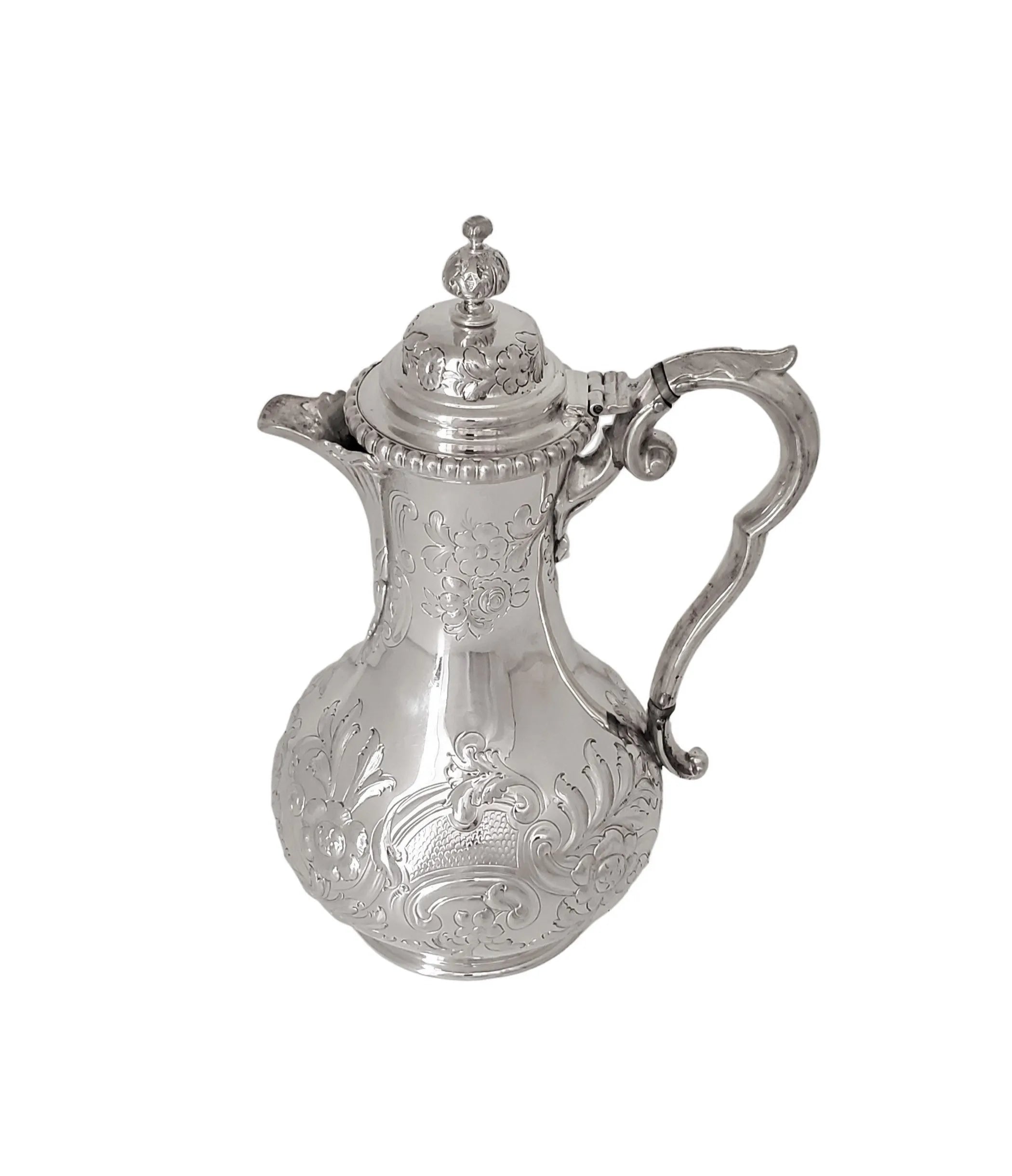 Antique Coffee Jug Embossed English Silver Plate c.1860